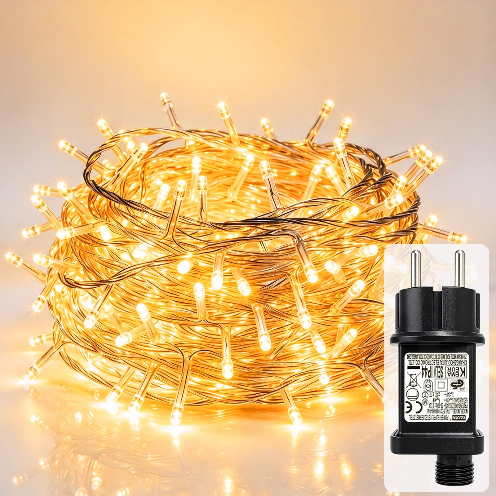 Hopelit Lichterkette Außen, Led Lichterkette Outdoor 30m 300LED Warmweiß, 8 Modi Lichterkette Innen mit Stecker Speicherfunktion Timer, IP44 Wasserdicht für Hochzeit Party Balkon Garten Deko