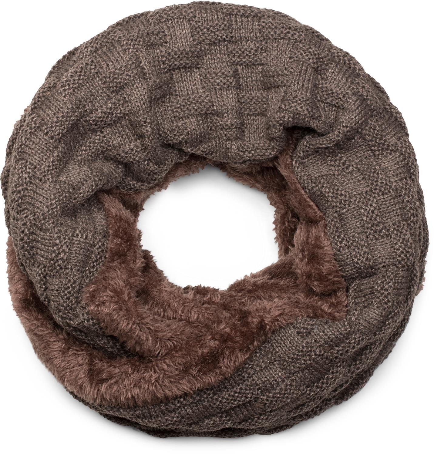 styleBREAKER warm fine-knit loop scarf with woven pattern and very soft fleece lining, snood, unisex 01018150, Colour:Taupe