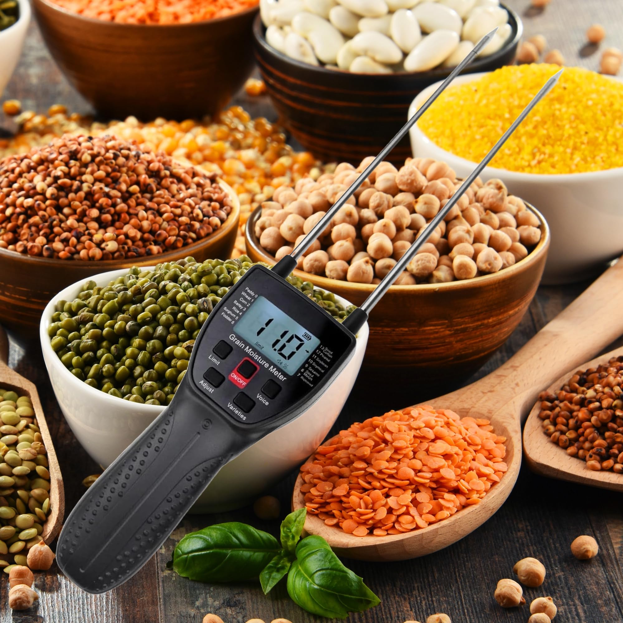 Labart GM650A Portable Grain Moisture Meter 14 Kinds of Grain for Paddy, Wheat, Corn, Barley, Rice, Sorghum, Fodder, Rapeseed, Seed Melon, Sesame, Soymeal, Soybean, Peanut, Seed Cotton