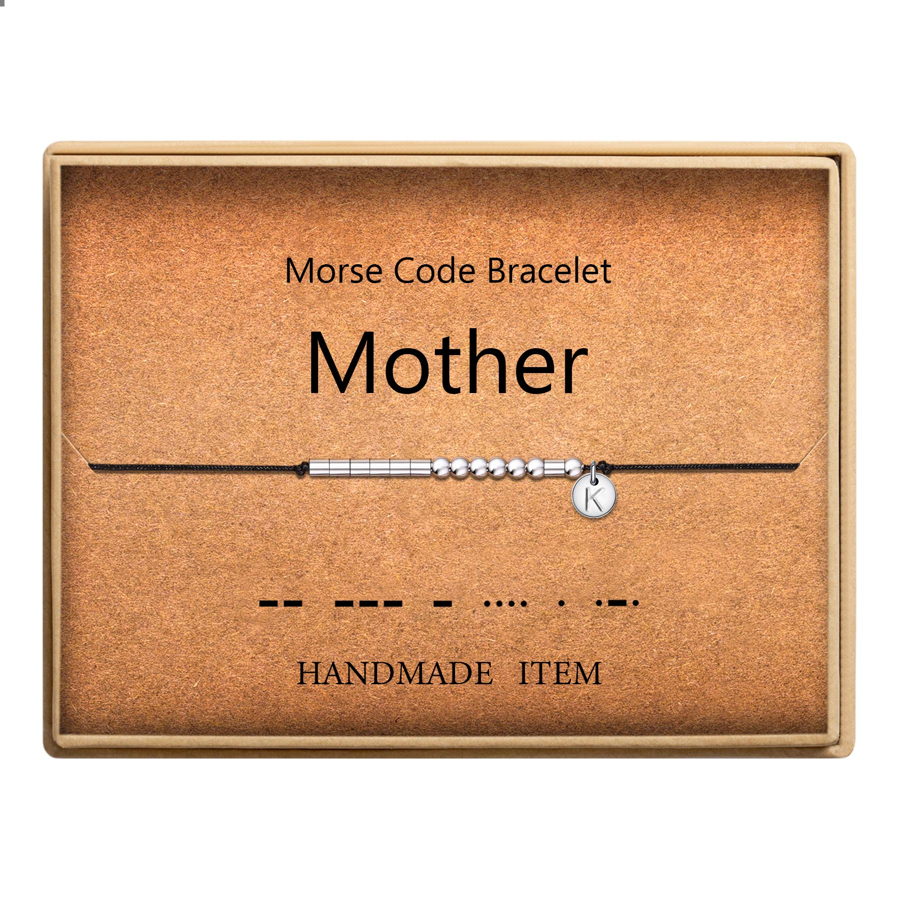 SANNYRAInitial Morse Code Bracelet Beads on Adjustable Silk Cord Mother Bracelet Letter K for Women