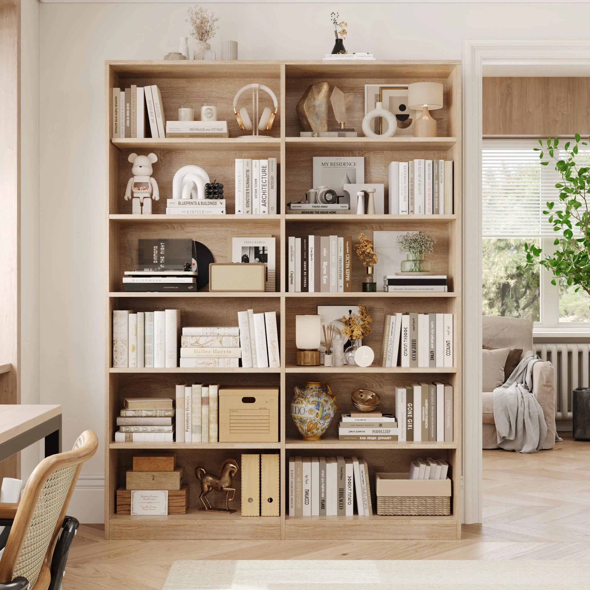FirFurd Bücherregal Bücherschrank mit 12 Fächern 120x30x188,7 cm Eiche | Billy Regal, Raumteiler, Standregal doppelreihig, zur Aufbewahrung und Präsentation, für Arbeitszimmer Wohnzimmer