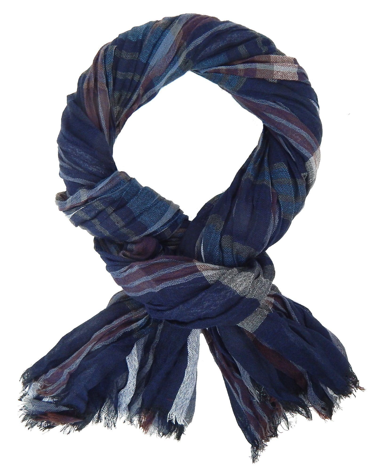Ella Jonte schöner weicher Herrenschal Casual-Style blau beerenfarben gestreift Viskose