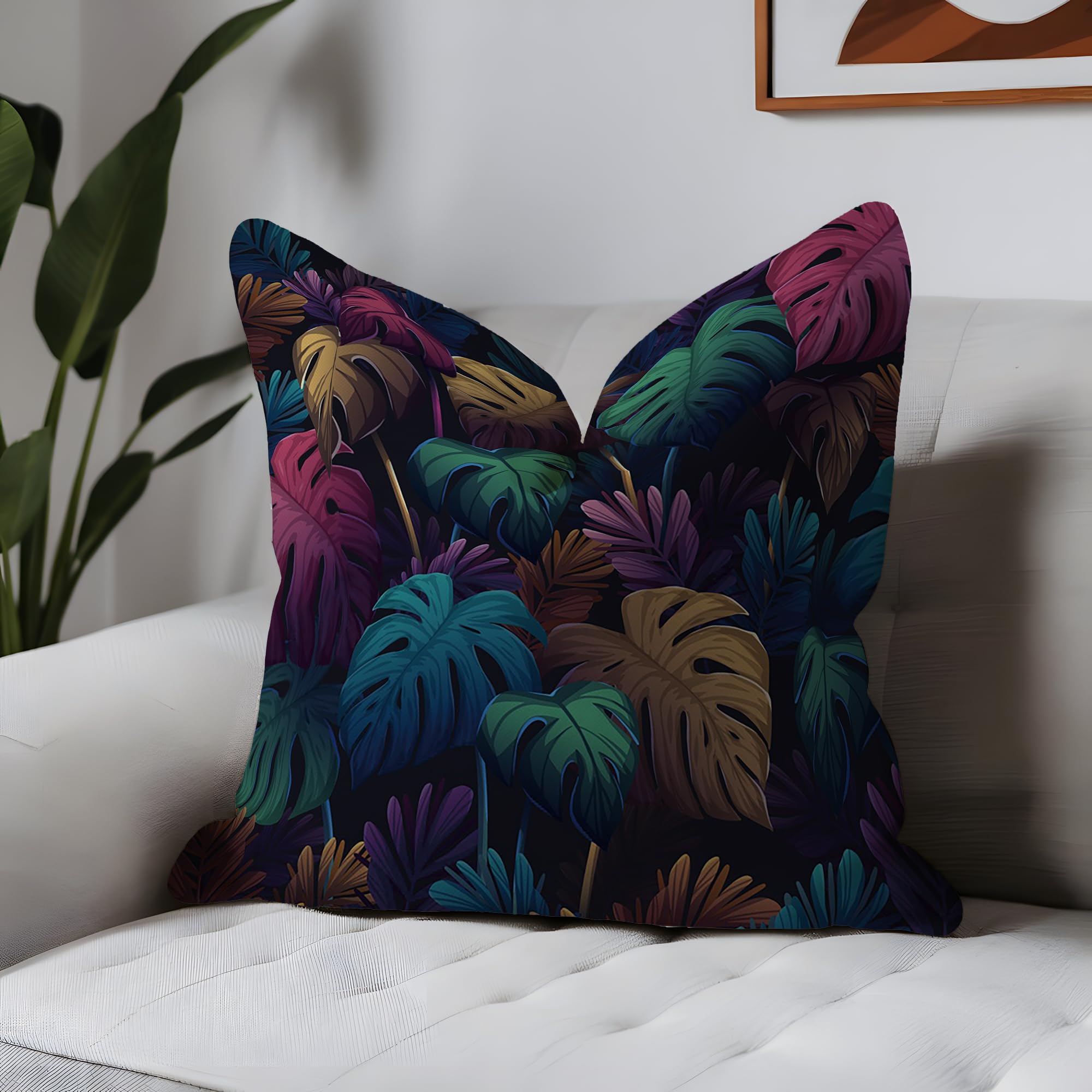 ggaimwf Set of 2 Cushion Covers Leaf Linen Look Throws Pillows Cases Hawaiian Tropical Palm Leaf Square Soft Light Cushions Decorative Pillowcases for Sofa Bedroom Living Room Home Decorations 40x40cm - Image 2