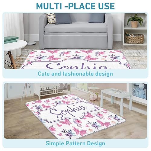 Miniatura 6 de Tapete de juego personalizado para bebé con nombre, tapete de juego personalizado para bebé, tapete de juego lavable de mariposa rosa, tapete de