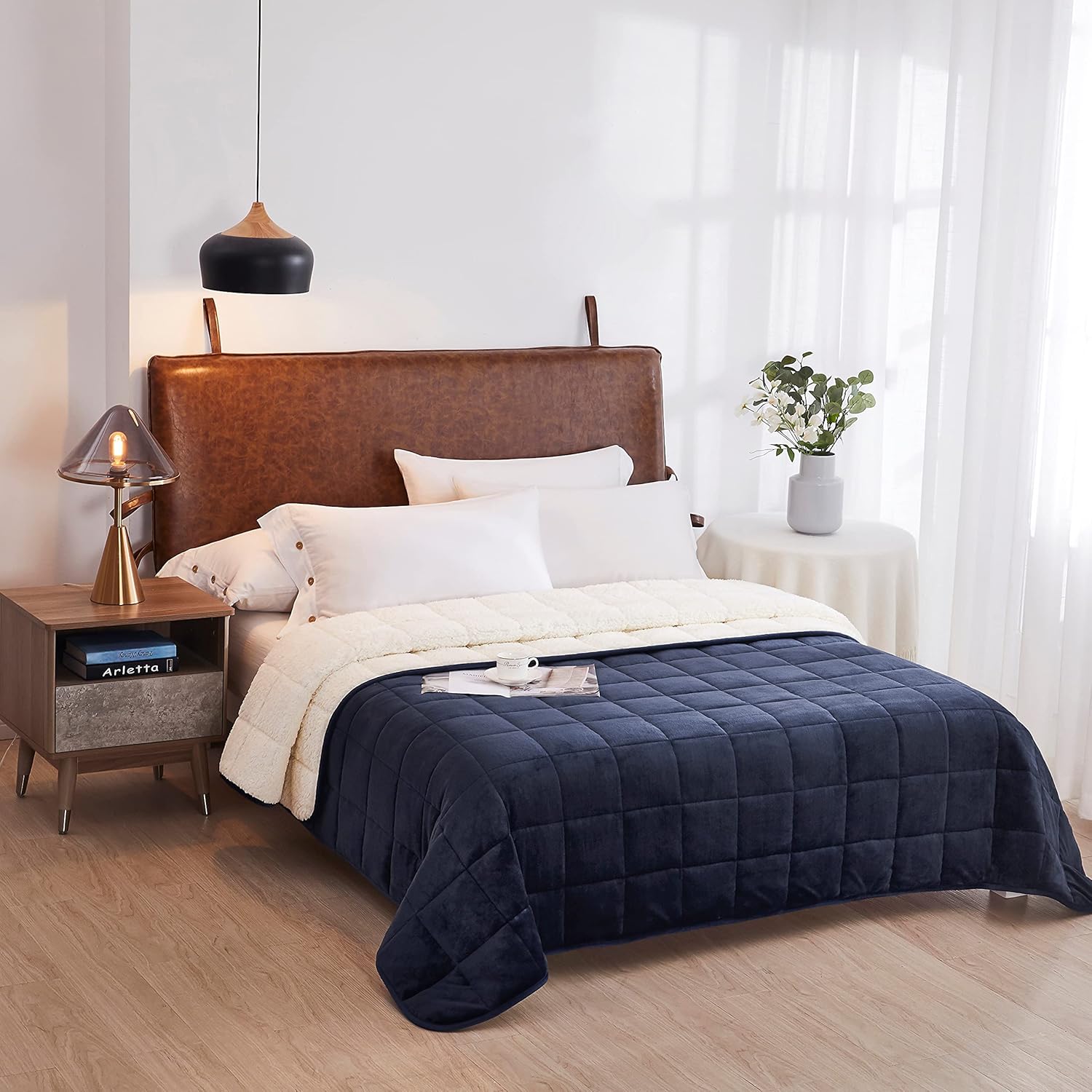 King Weighted Blanket 40 lbs 88x104 Navy Sherpa Fleece