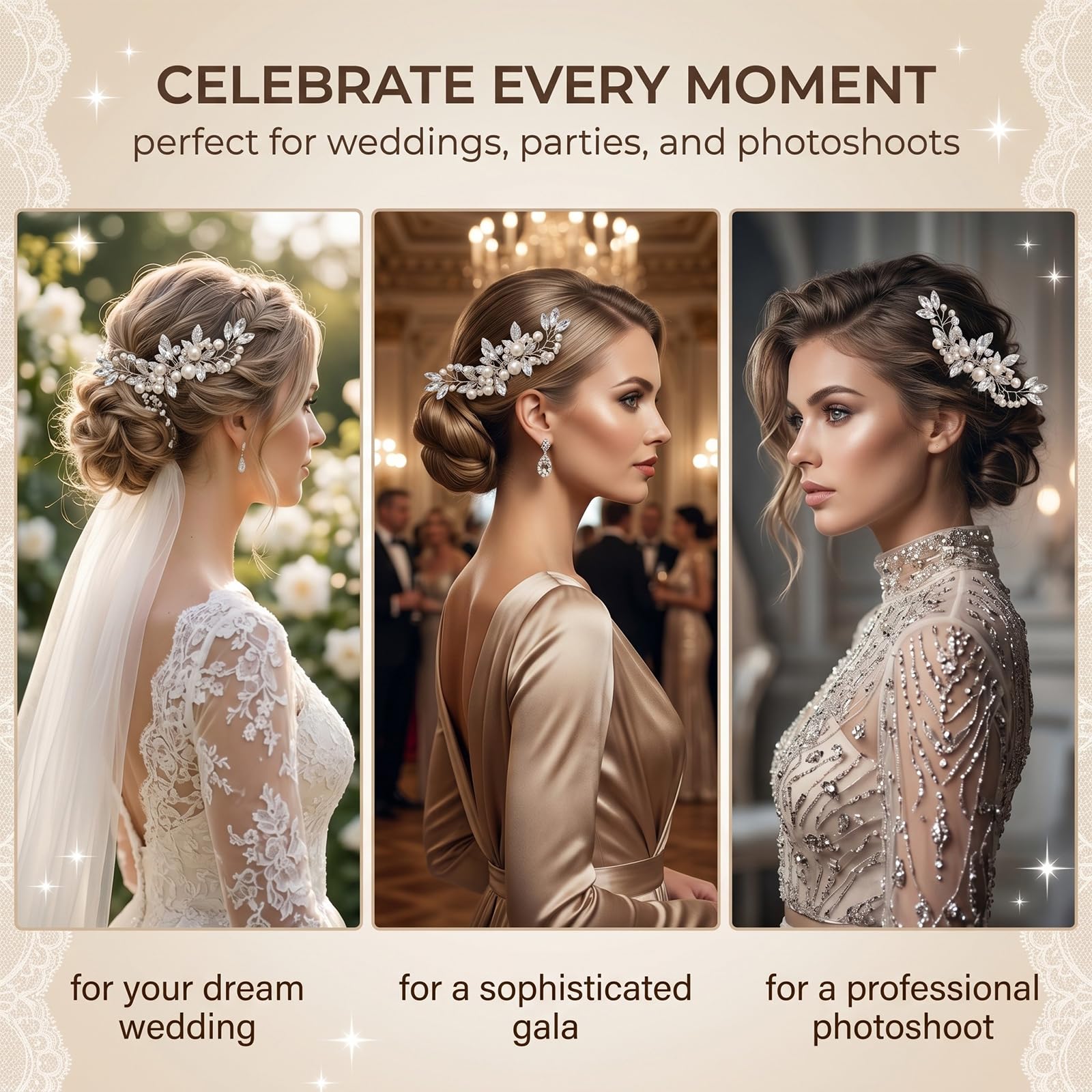 1 x Pettinino argentato per capelli da sposa, Pettine per Capelli da Sposa Fermaglio, Pettinino per capelli da sposa con perle argentate, con Perle Cristallo Accessori, Accessori Capelli Sposa