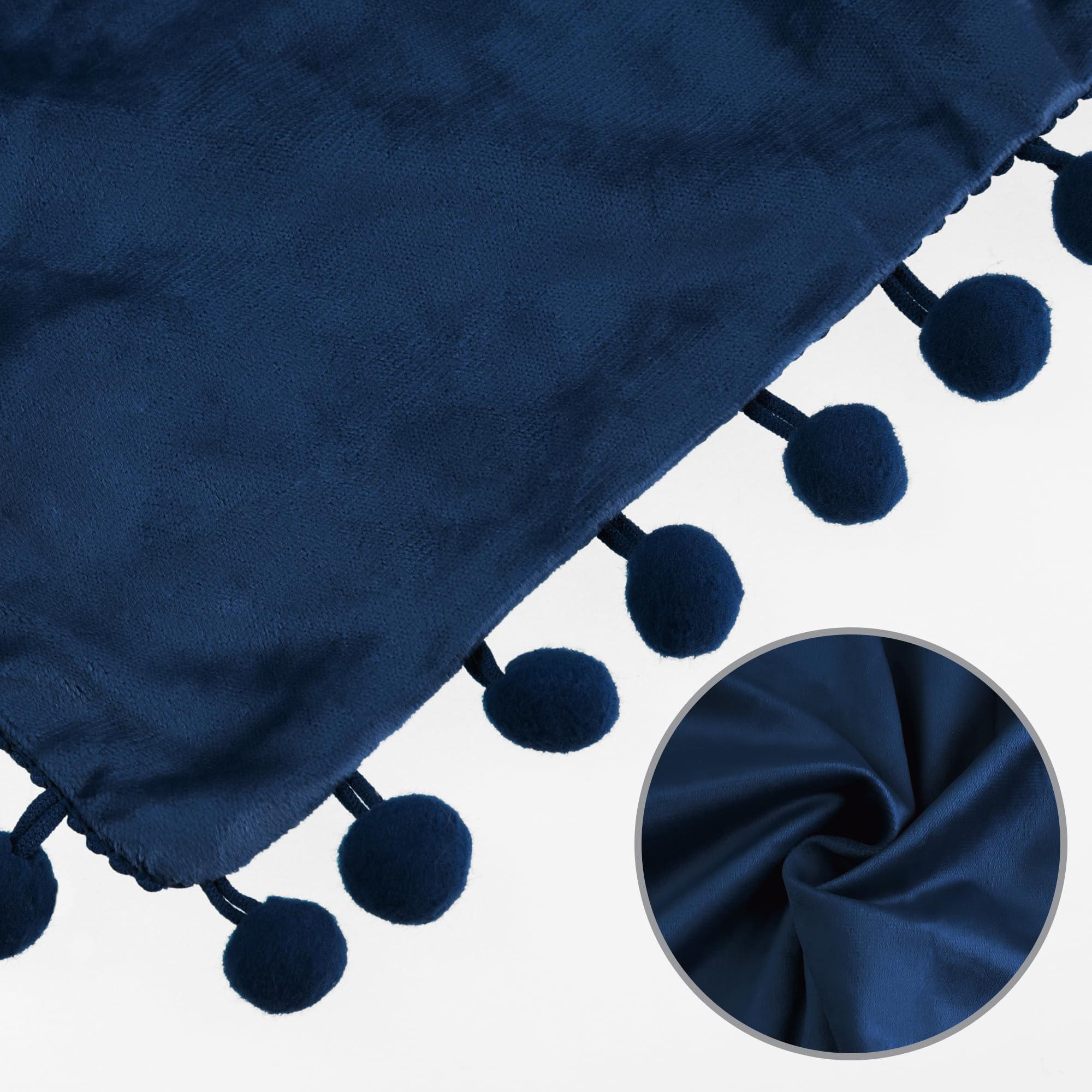 Uxcell Pack of 2 Velvet Throw Pillow Covers with Pompoms Decorative Pillow Cases Fringe Cushion Covers Velvet Square Sham for Farmhouse Bedroom Living Room Dark Blue 30 x 50 cm - Image 3