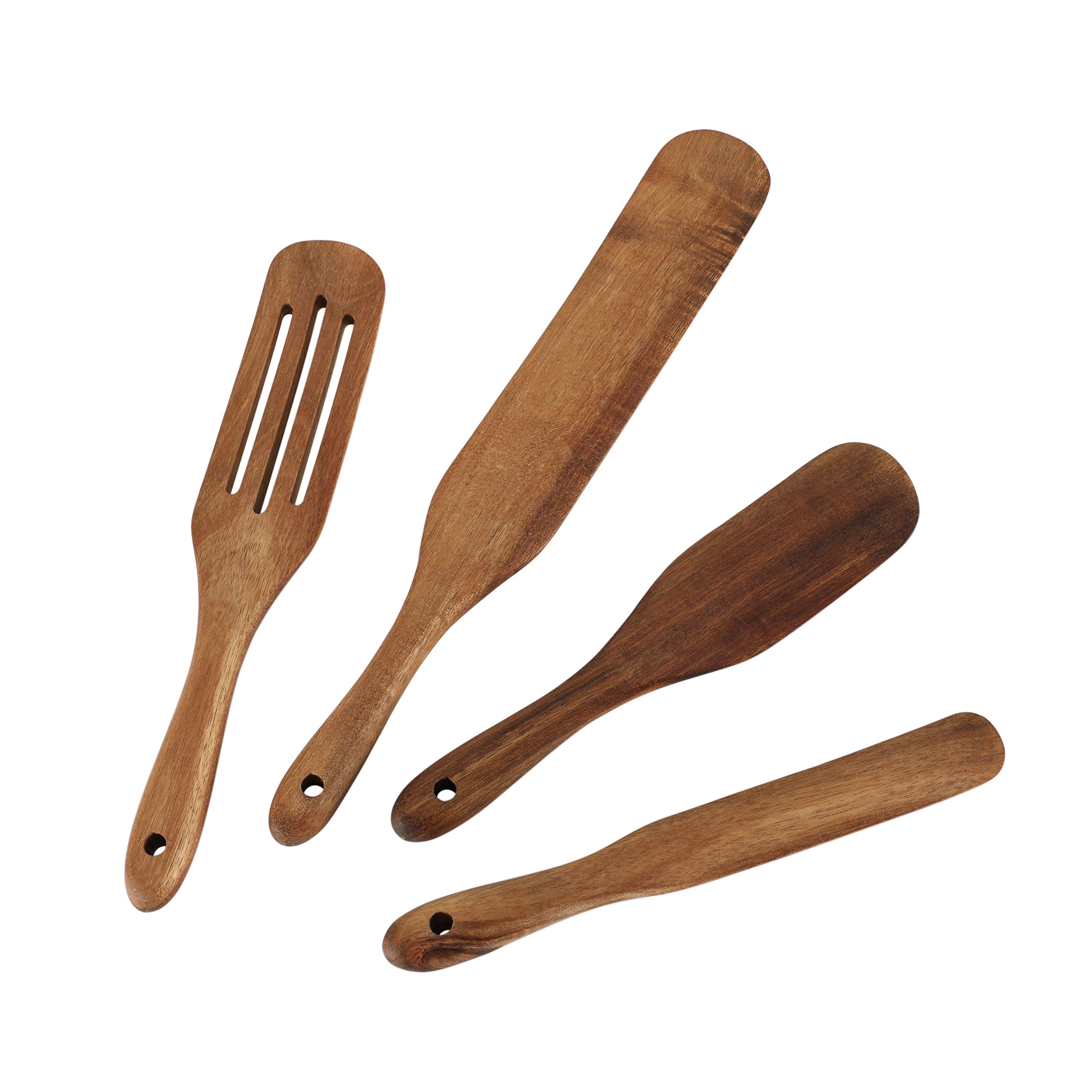 Wooden Spurtle Set, 4 Pcs Natural Acacia Wood Kitchen Utensils for Nonstick Cookware, Spurtles Kitchen Tools as Seen on TV, Wood Spatula for Cooking,Stirring,Mixing