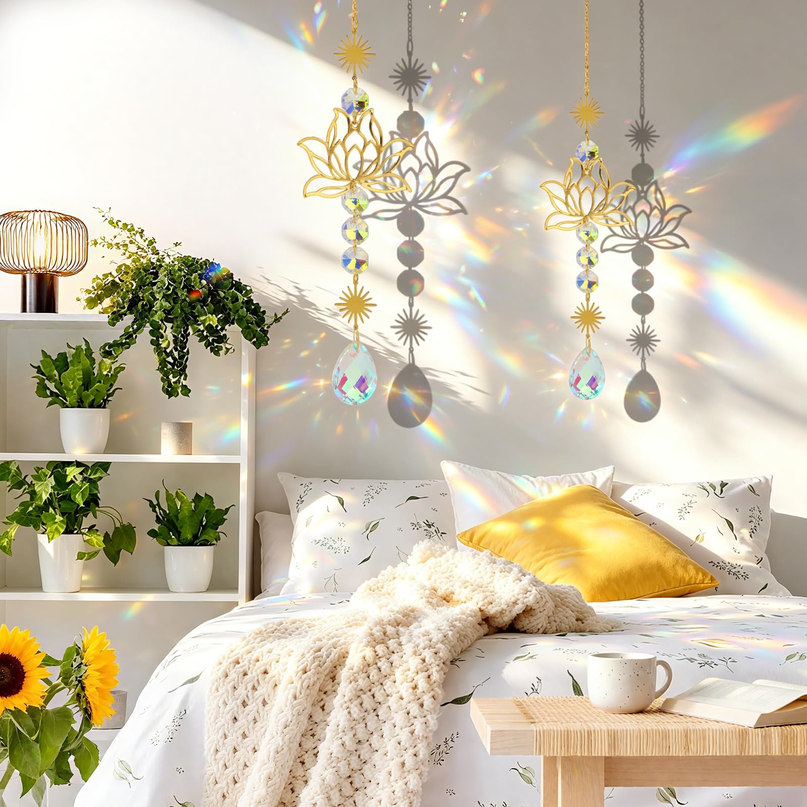 3 Pezzi Acchiappasole Cristallo Acchiappa Sole Fiore di Loto Acchiappasole da Appendere Pendenti Prismi Cristallo Sun Catcher Adatto per la Casa il Balcone I'ufficio e il Giardino