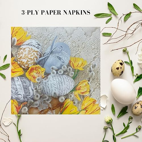 Miniatura 4 de Servilletas de papel de Pascua de 13 x 13 pulgadas, 20 unidades, servilletas de cóctel de cereza impresas de 3 capas para fiestas, servilletas