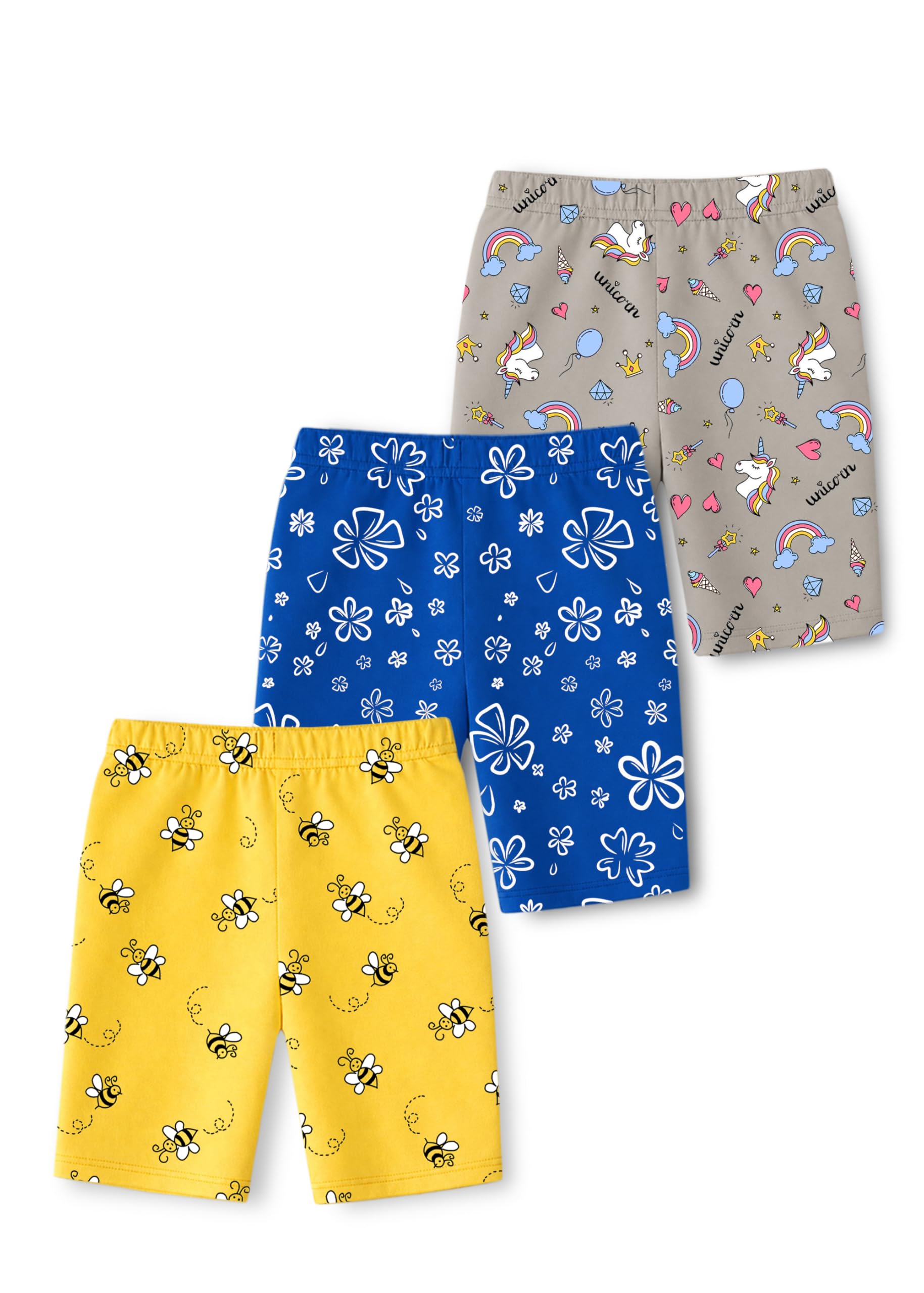 Trampoline Girls Pack of 3 Cycling Shorts | Kids Printed Cotton Shorts Combo | Soft Mid Thigh Active Wear Shorts for Girls | Casual Multicolor-picture-11