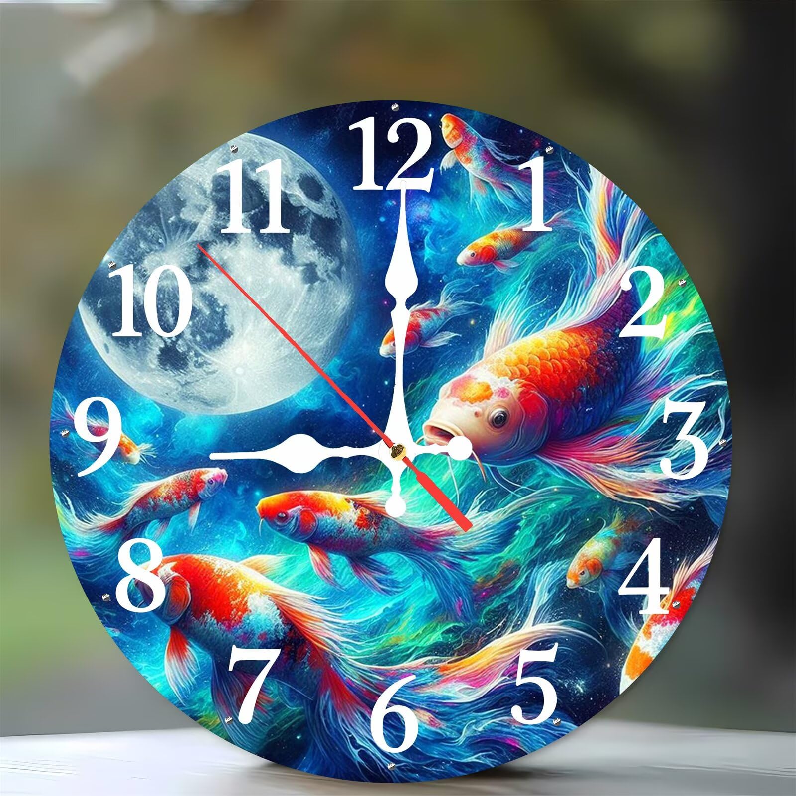 Horloge murale silencieuse sans tic-tac 35 cm bois carpes koï