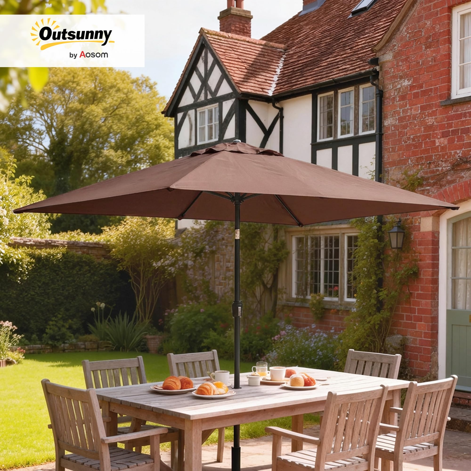 Outsunny Sonnenschirm 300 x 200 cm neigbar Balkonschirm mit Kurbel Schutzhülle, UV Schutz, Rechteckig Gartenschirm windfest stabil Marktschirm Sonnenschutz für Garten Balkon Terrasse - 3