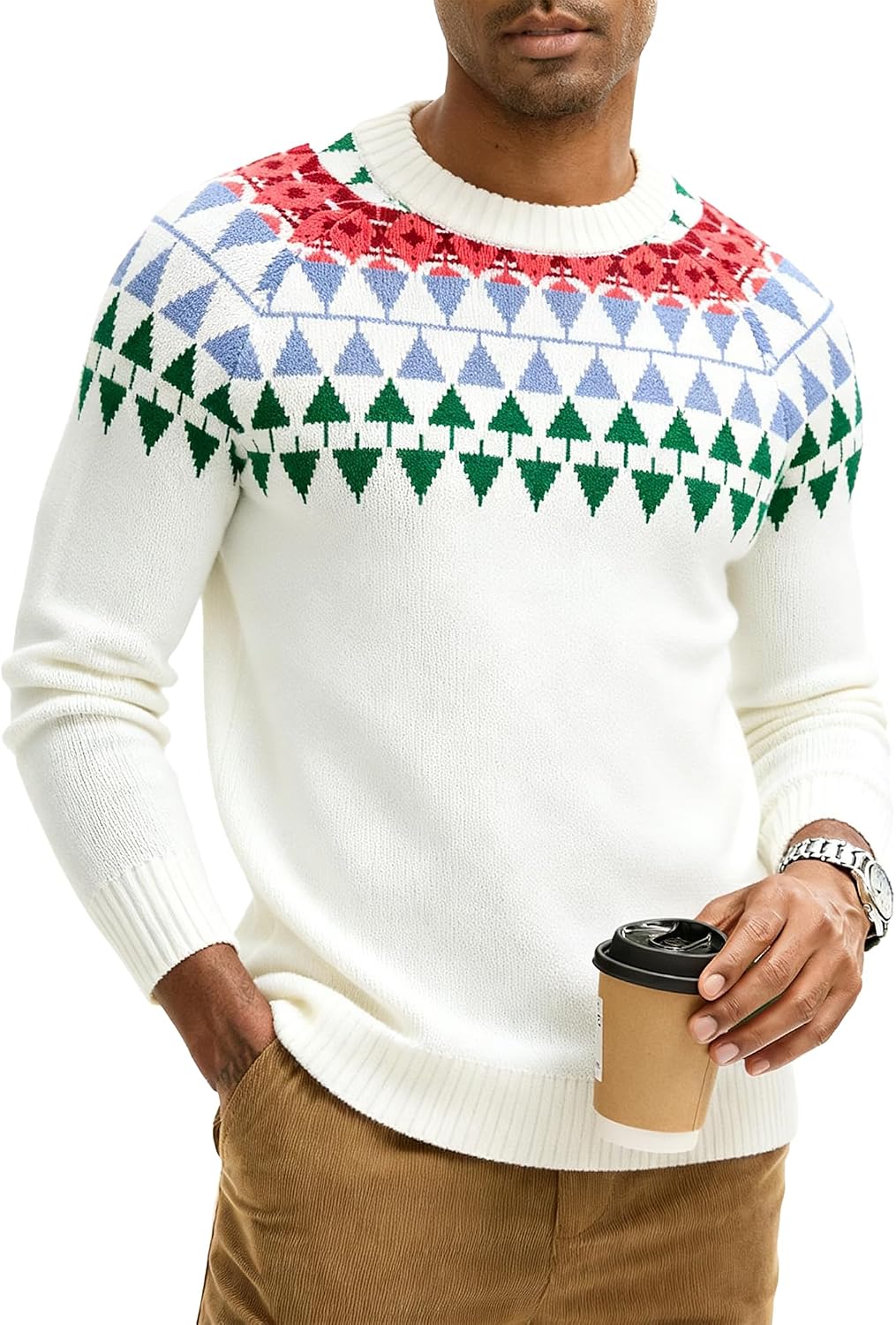 HOTake Men's Pullover Crewneck Sweater, Fair Isle and Christmas Pattern Available