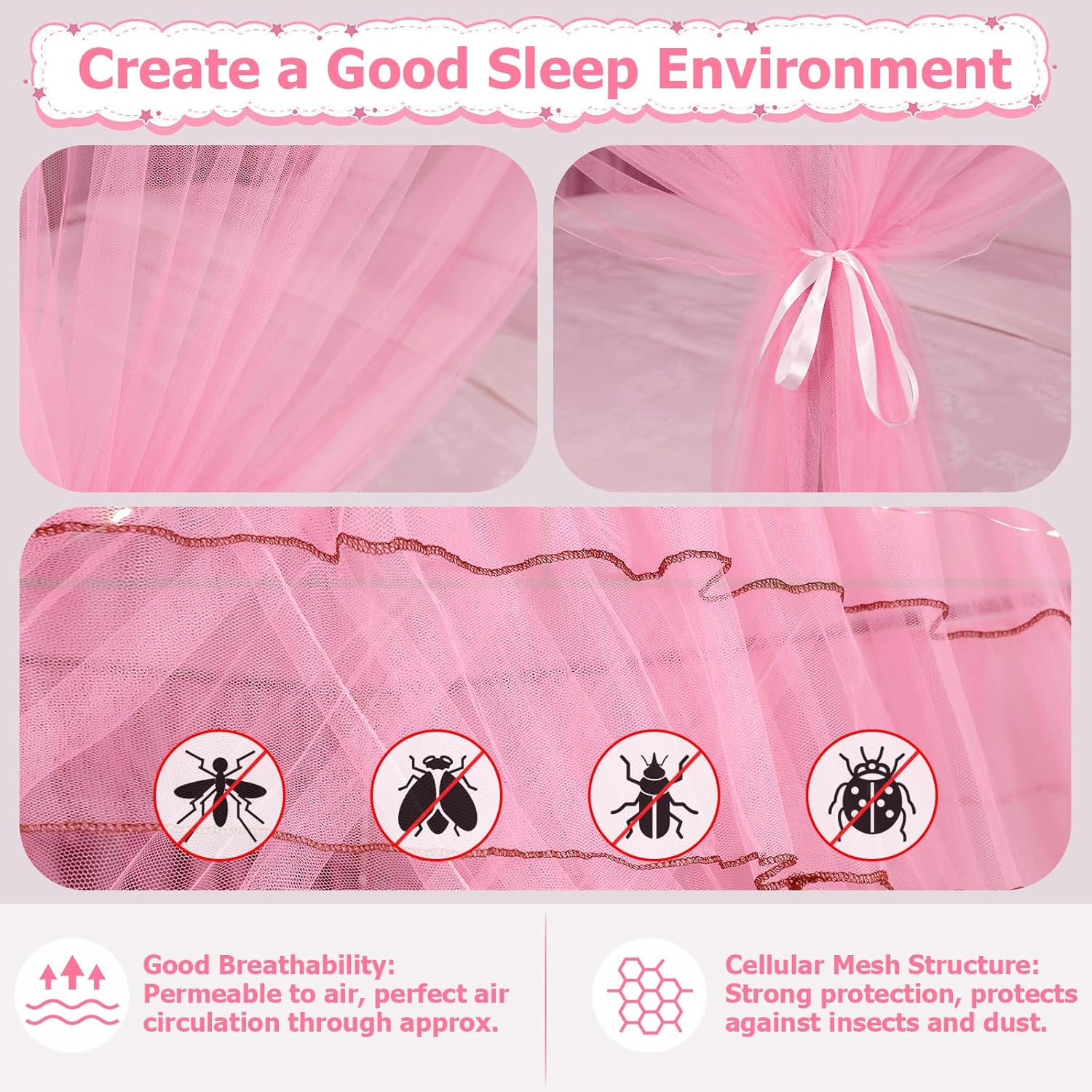 Twin Size Bed Canopy with Lights, Bed Canopy for Girls Princess with Luminous Stars, Canopy Bed Curtains for Twin Bed Kids Indoor Decor Bedroom, 4 Corner Post Bunk Bed for Student Dormitory, Pink
