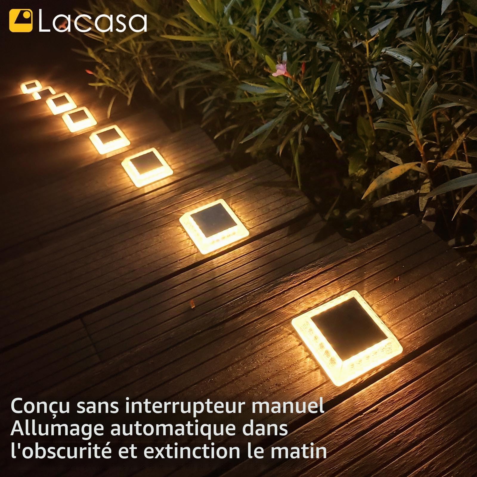 Lacasa Lampe Solaire Extérieur, 8 Pack 30LM Lampe Solaire au Sol IP68 Etanche Lumière Solaire Jardin Auto On/Off Eclairage Solaire pour Escalier Chemins Allée Patio Pont Dock, Blanc Chaud 2700K
