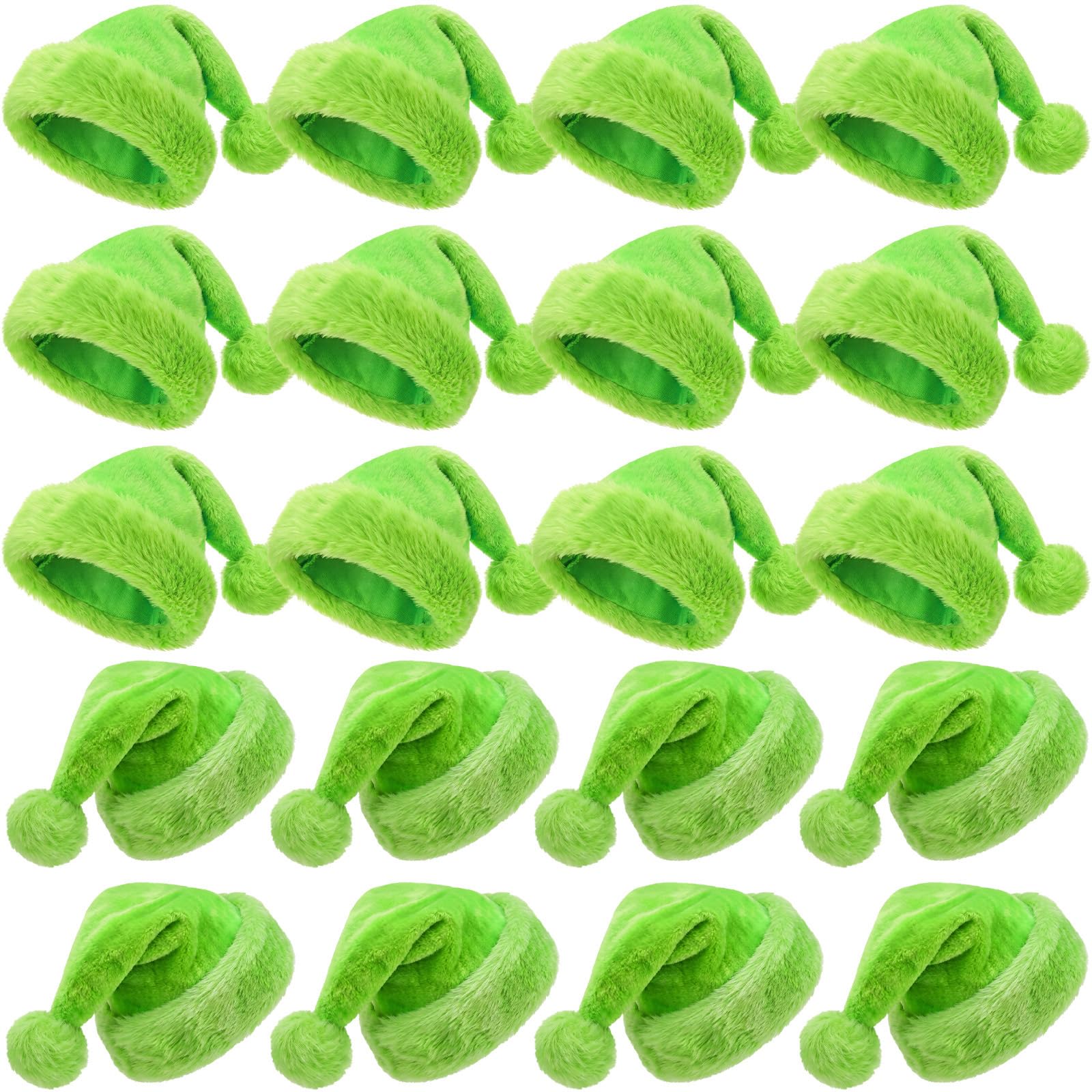 Vicenpal 20 Pcs Santa Hats Bulk for Adults, Fluorescent Green, Classic