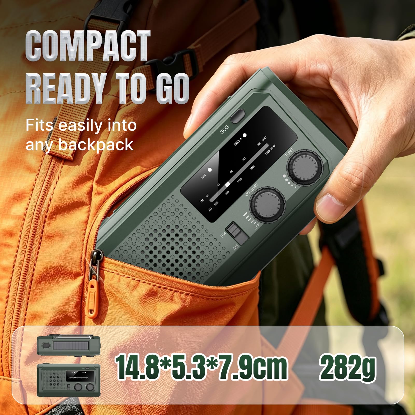 Radio a manovella 4000mAh con solare e dinamo, radio AM/FM d'emergenza