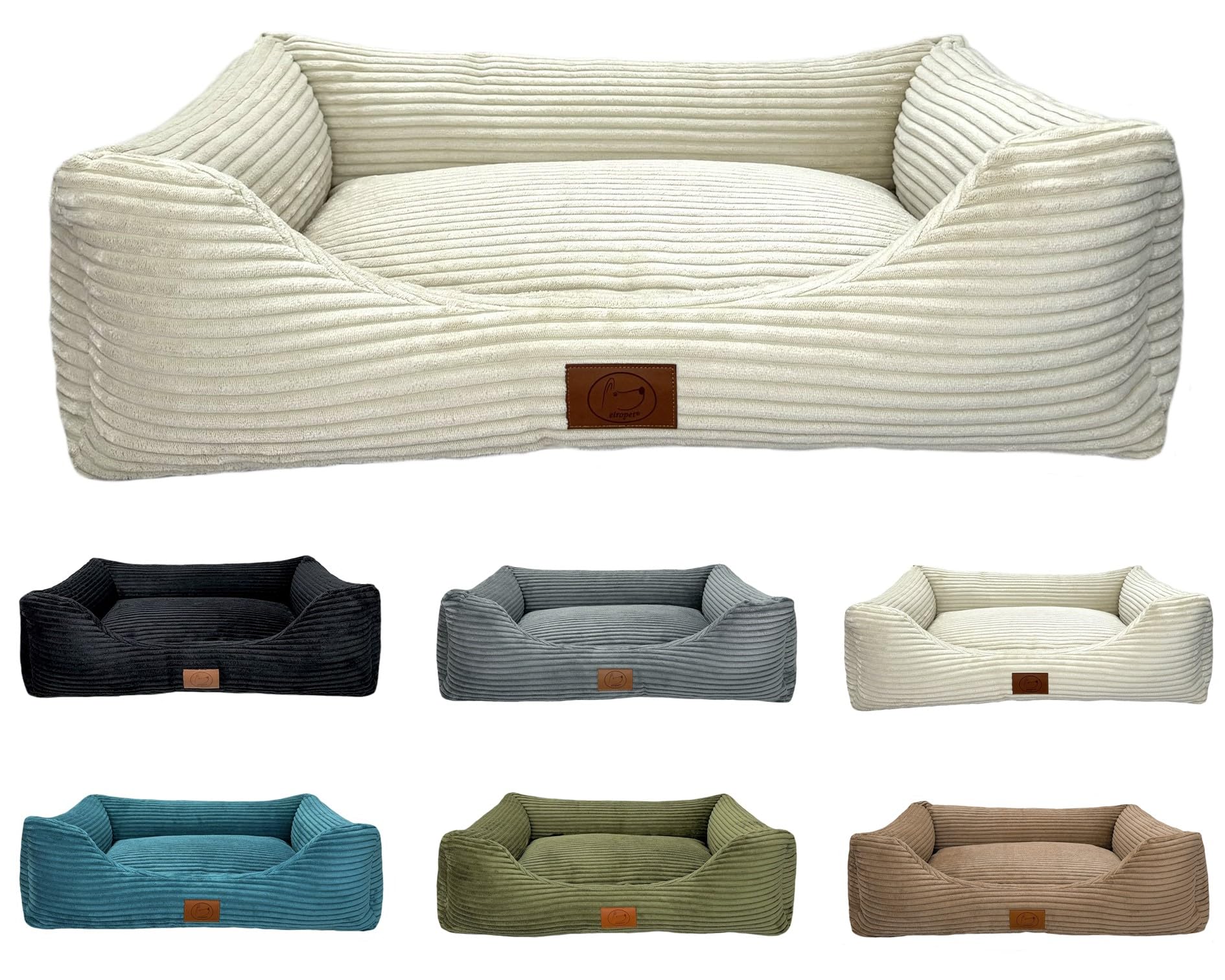 elropet Hundebett orthopädisch aus Kuschel Cord XS/S/M/L/XL kleine Hunde große Hunde Hundekorb (Cremeweiß, XXL (145x110x30cm))