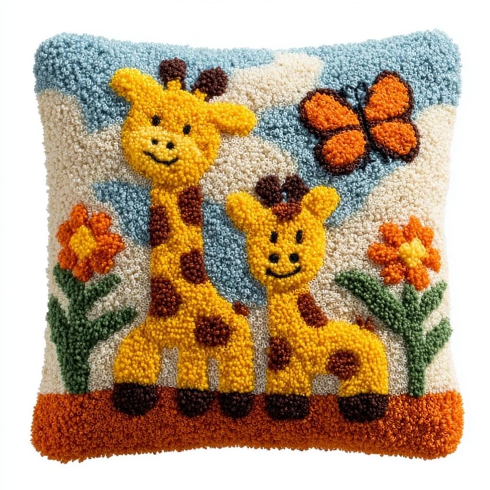AxiangziK Latch Hook Cushion Kit 17x17 Inch,Giraffe and Butterfly DIY Pillow Cover Craft Set - Unique Home Decor Gift for Women/Men