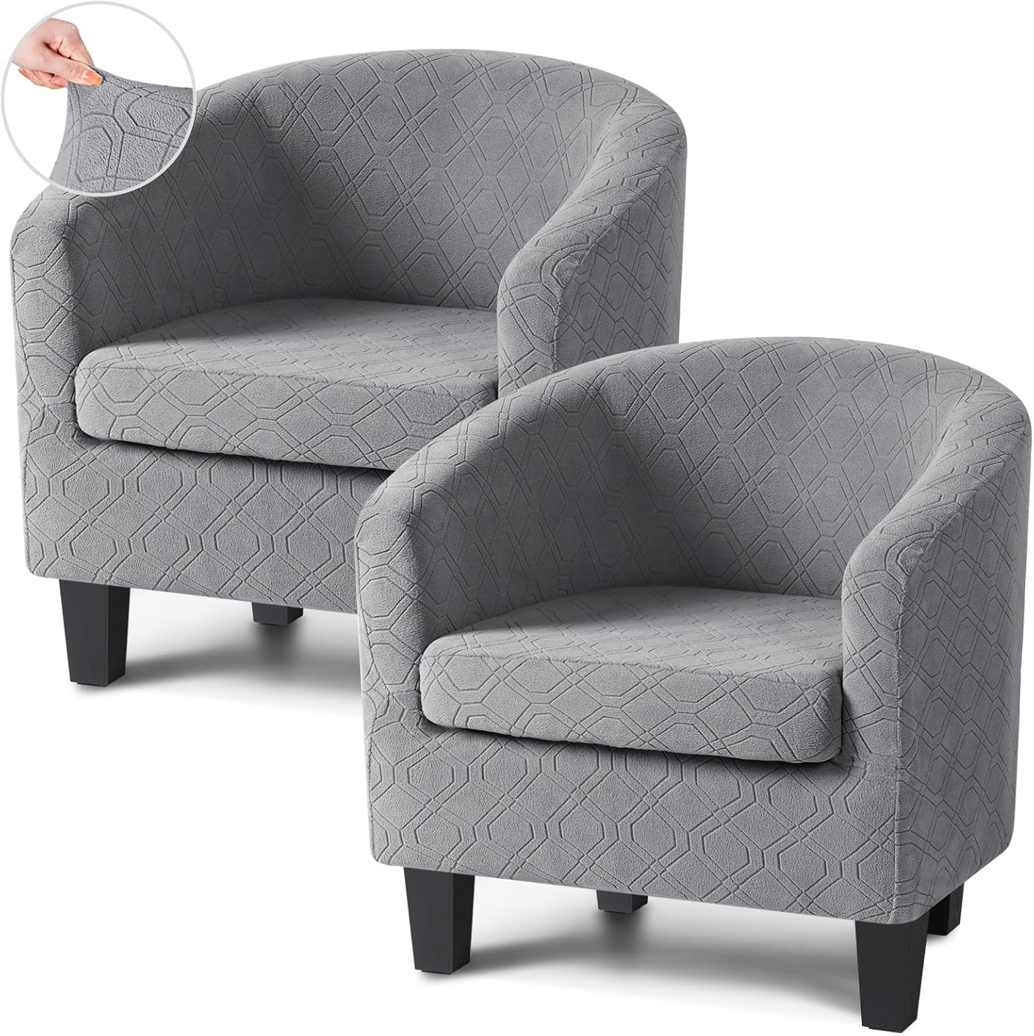 VANSOFY Club Chair Slipcover 2 Piece Stretch Barrel Chair Covers Jacquard Tub Chair Slipcovers Soft Armchair Sofa Cover Couch Furniture Protector?2 Packs,Light Gray?