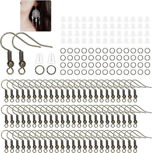 Miniatura 10 de 600 ganchos hipoalergénicos para aretes, kit de fabricación con respaldo y anillos para suministros de fabricación de joyas (negro)