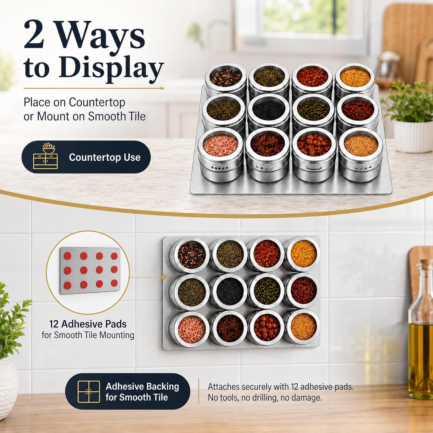 Magnetic Spice Jars 12 Pack with Stainless Steel Base image 3