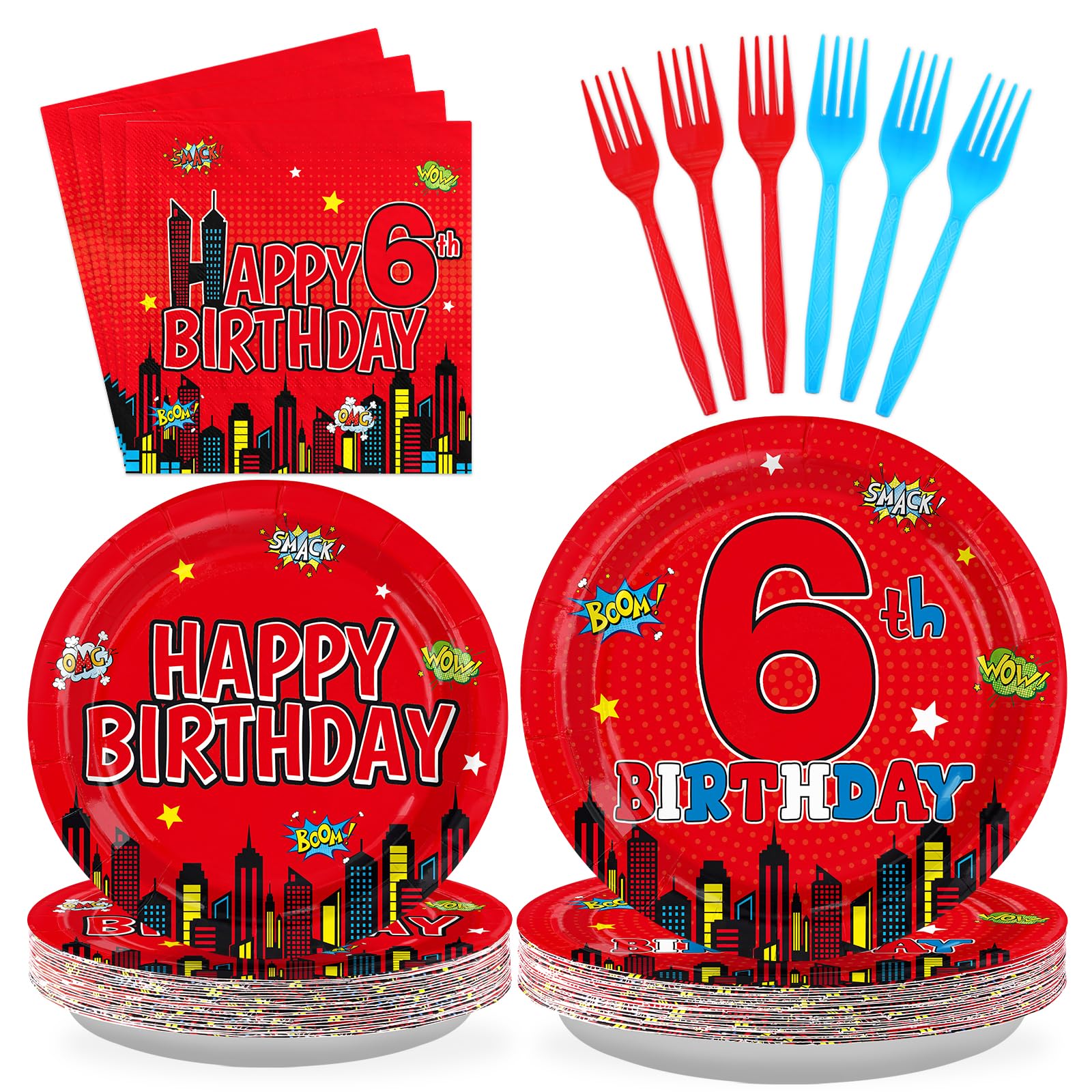 96Pcs Red 6th Birthday Party Decorations for Halloween, Serve 24