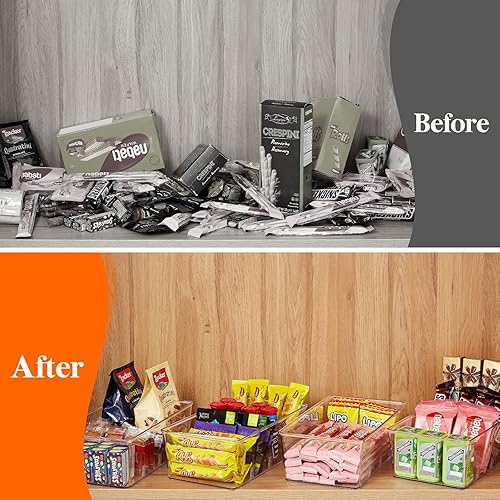 Miniatura 4 de Lifewit 4 cajas de plástico para almacenamiento de alimentos, con 3 divisores para bolsas de té, aperitivos, paquetes, bolsas, especias, ideal para