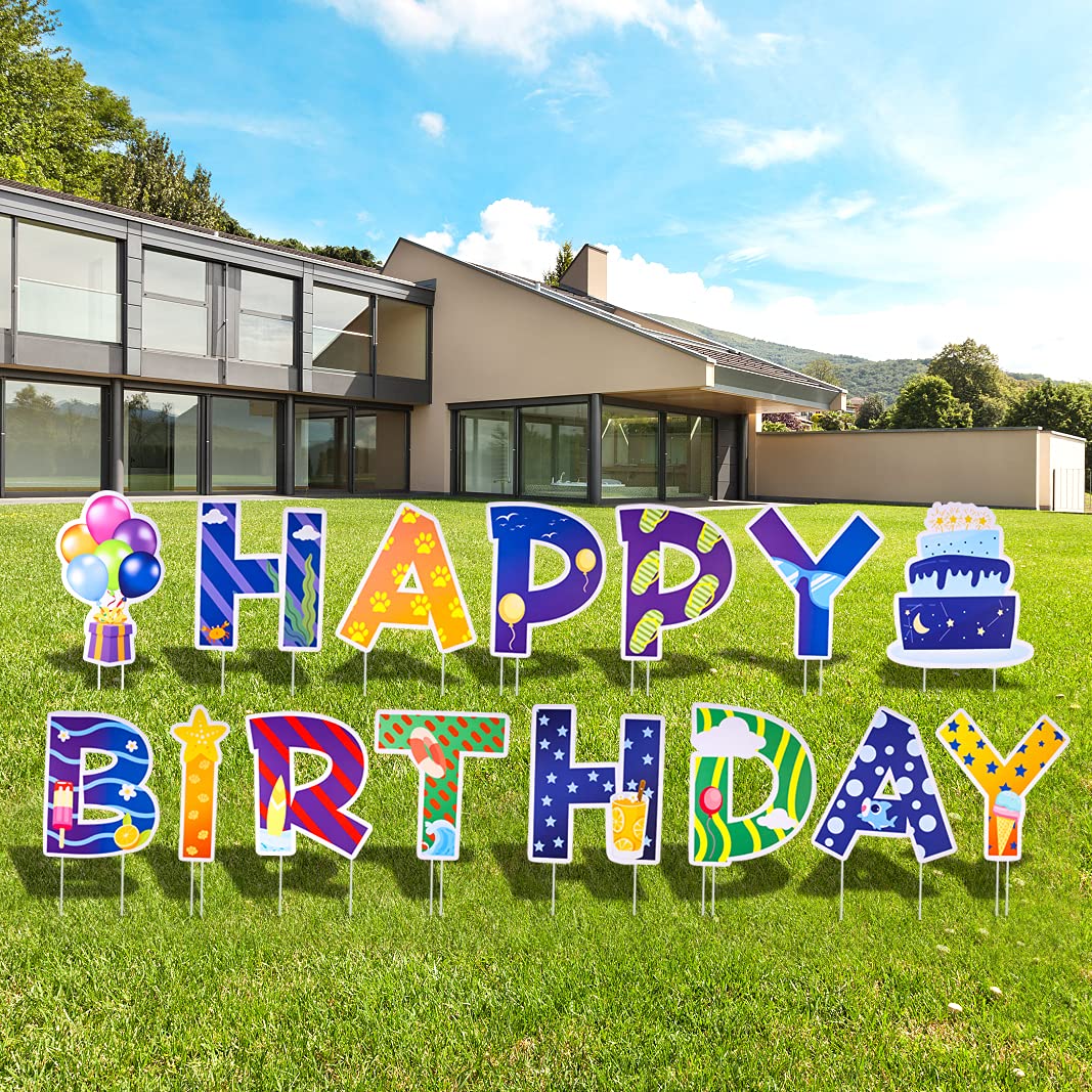 Buy HOMPO Happy Birthday Yard Sign with Stakes Bright Rainbow Color