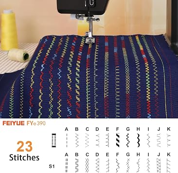 FEIYUE FYe390 Sewing Machine, Energy Saving Servo Motor | Heavy Duty & Portable, 23 Built-in Stitches, Multiple Needle Positions, 3 Bobbins & 5 Included Sewing Feet