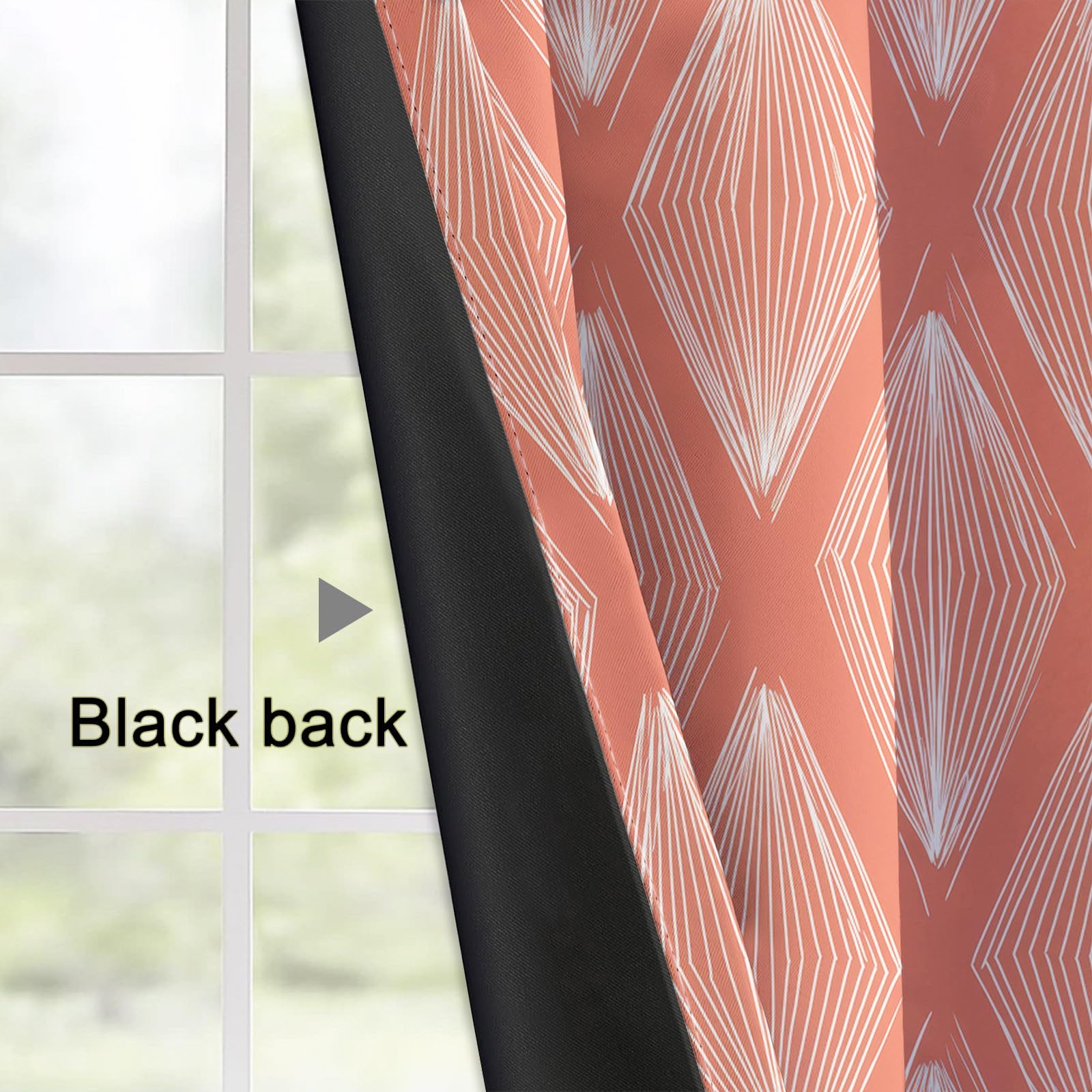 140L X 245H cm (2 Panneaux) Rideau Occultant Géométrie Lignes Losange Rideaux Thermique Isolant Anti UV, Corail Opaque Draperies Decoration pour Maison Salon Chambre Fenetre avec Œillets