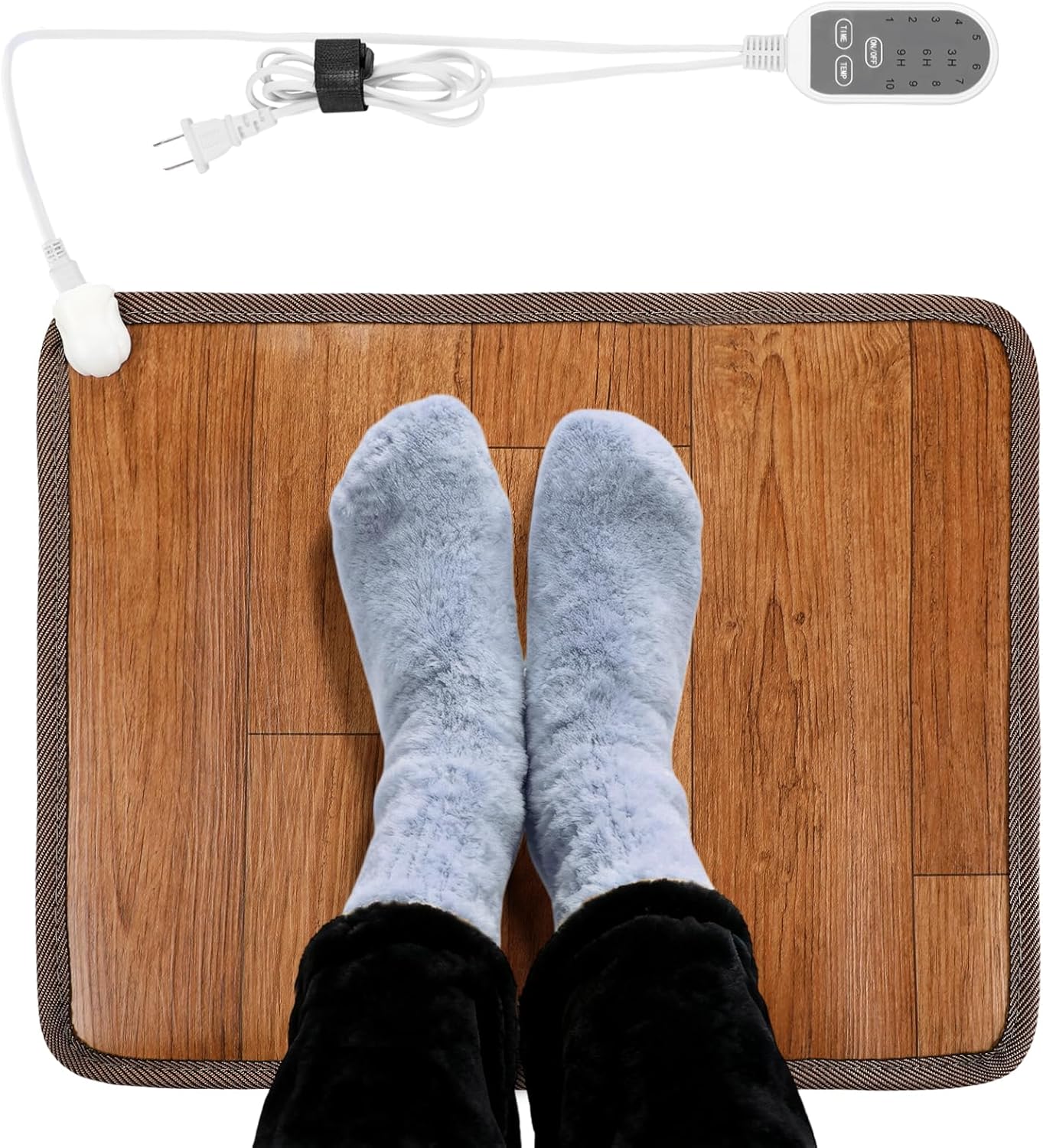 19.7x21.7in Heated Floor Mat - Foot Warmer Under Desk, 110V Electric Heating Pad with 3 Timers & 10 Adjustable Temperatures for Winter Home Office (Brown)