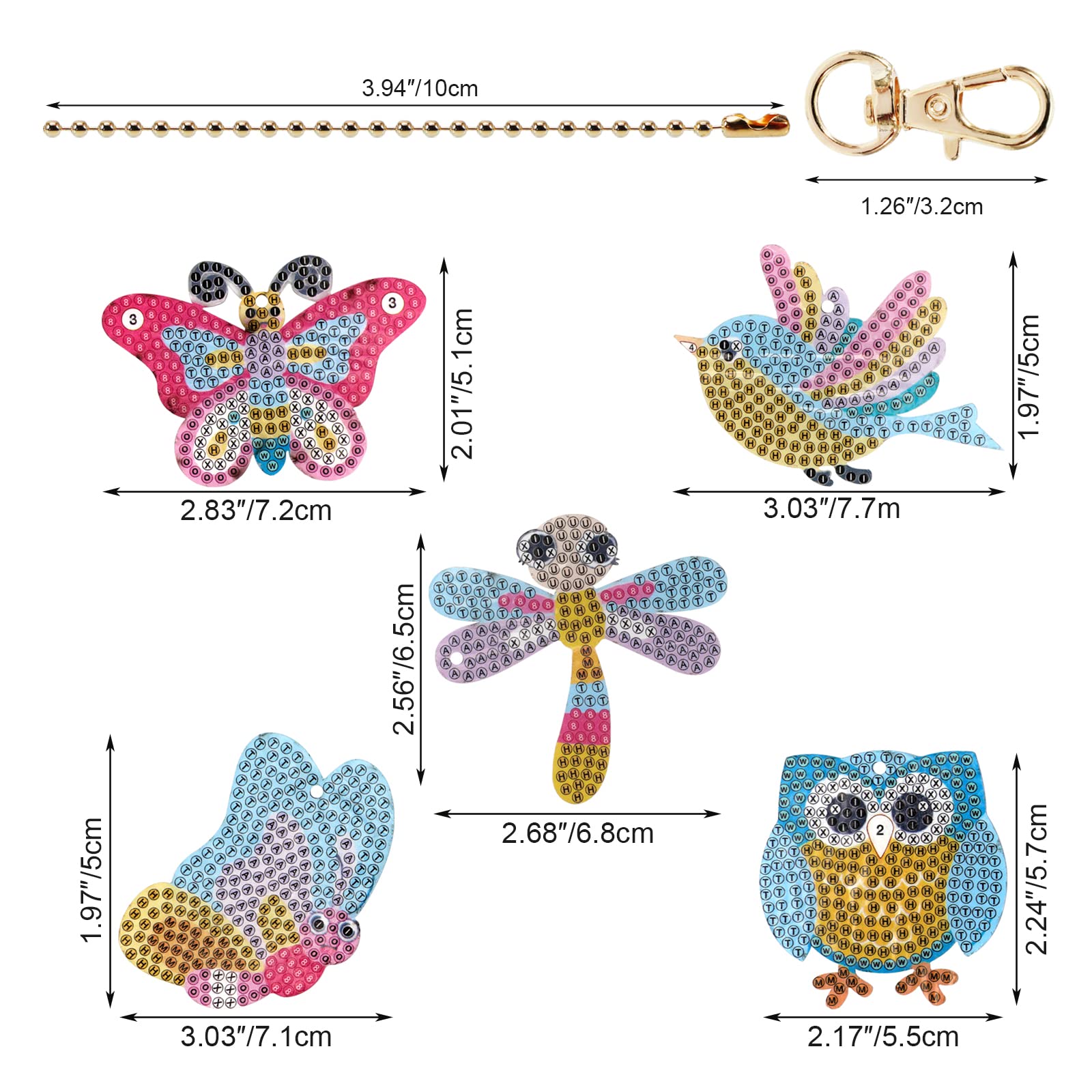 Diamond Painting Sleutelhanger 5D met Dieren 5 Stuks