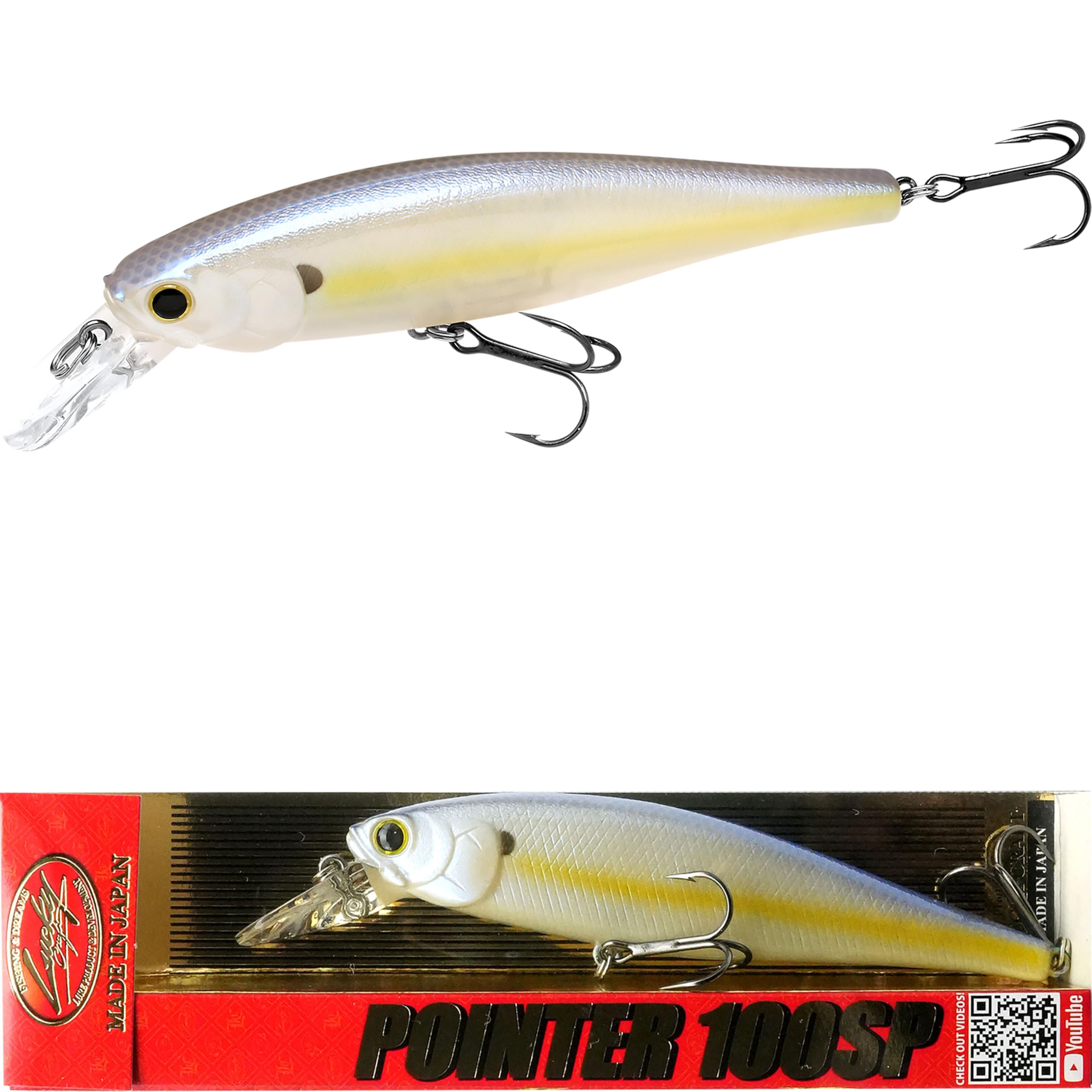 LUCKY CRAFT Pointer 100SP, Jerkbait Side by Side Action Tournament Winning Perfect Wobbling Freshwater Lake Bass Fishing Champion Bait