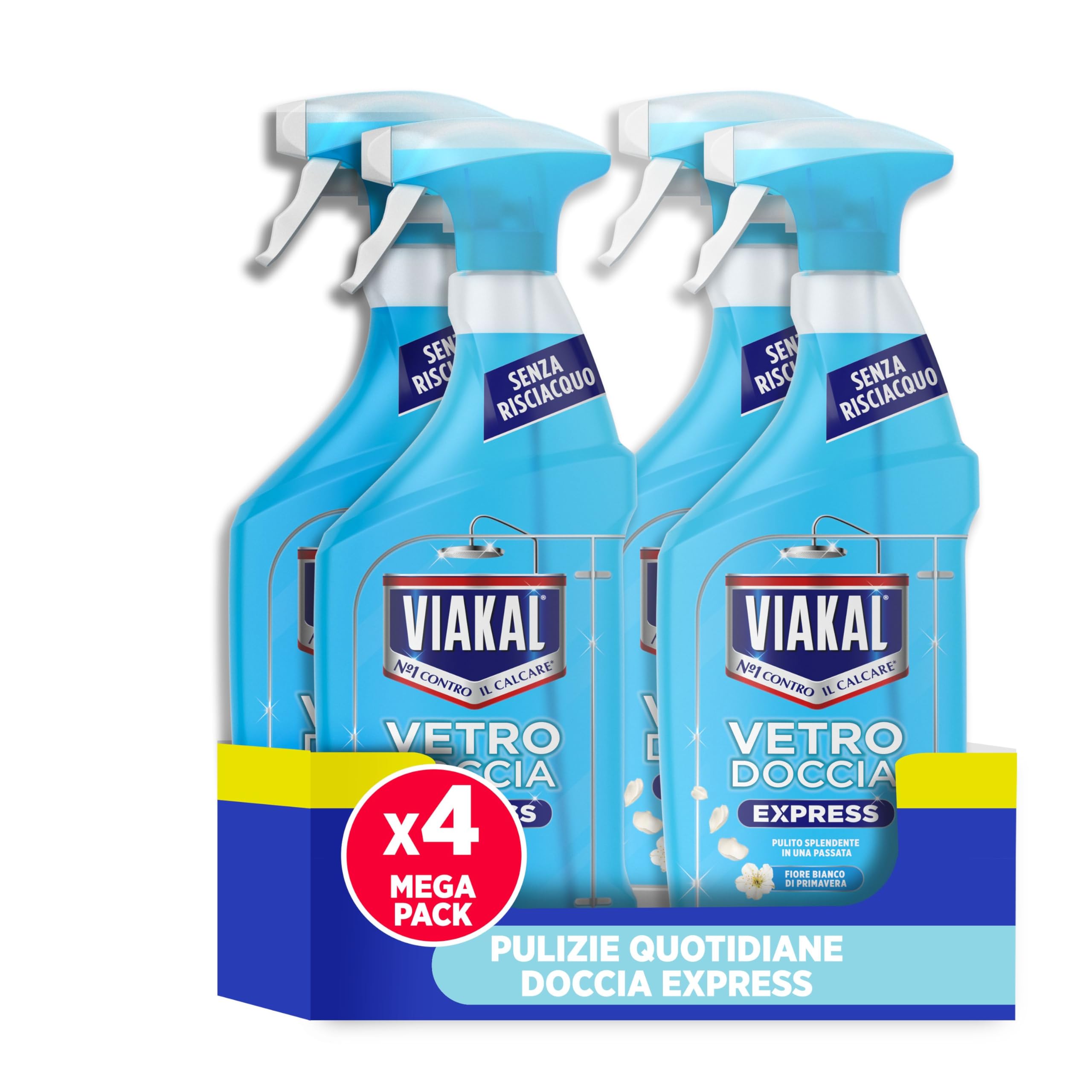 Viakal Vetro Doccia Express Spray, Fiori bianchi 720ml, Senza Risciacquo, Pulizia scintillante in una sola passata