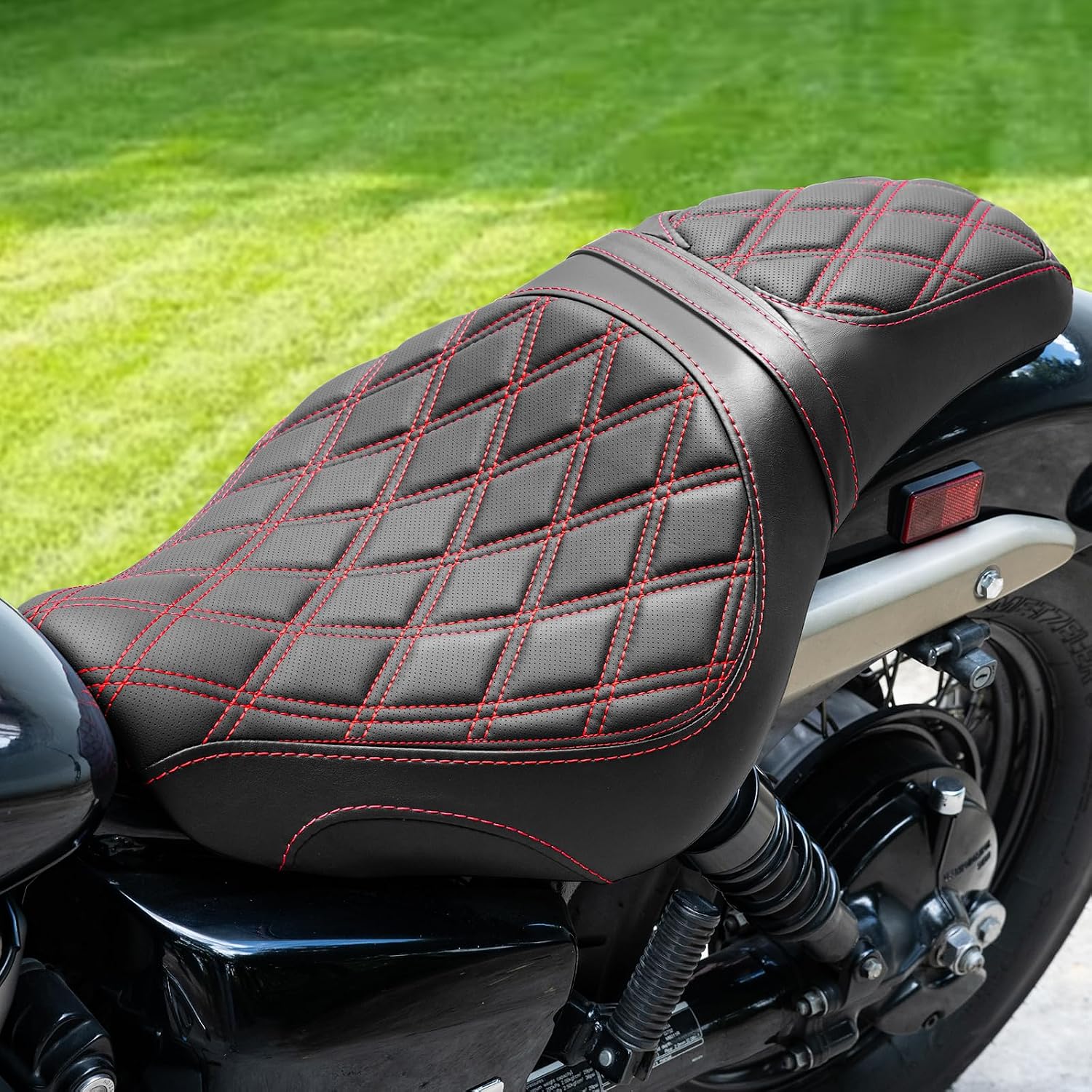 One-Piece Rider Passenger Seat Compatible with Shadow Spirit & Phantom VT750 C2 2007-2024 (Red Stitching,Diamond Pattern)