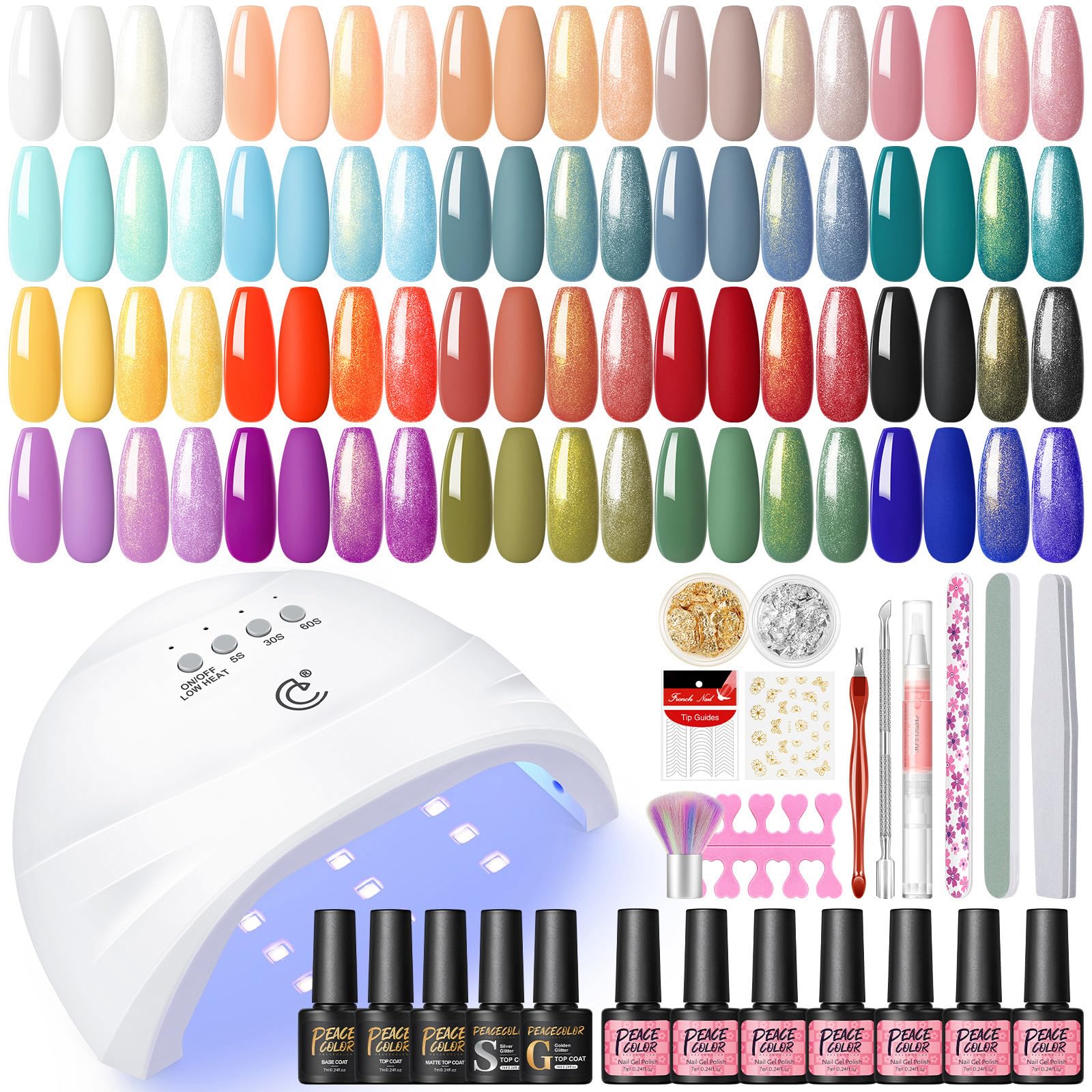 Peacecolor Kit Uñas Semipermanentes, 20 Colores Pintauñas Semipermanentes con Lampara Uñas y Capa Base, Capa Superior Brillante y Mate, Kit Uñas Semipermanentes para Salón de Arte de Uñas DIY en Casa