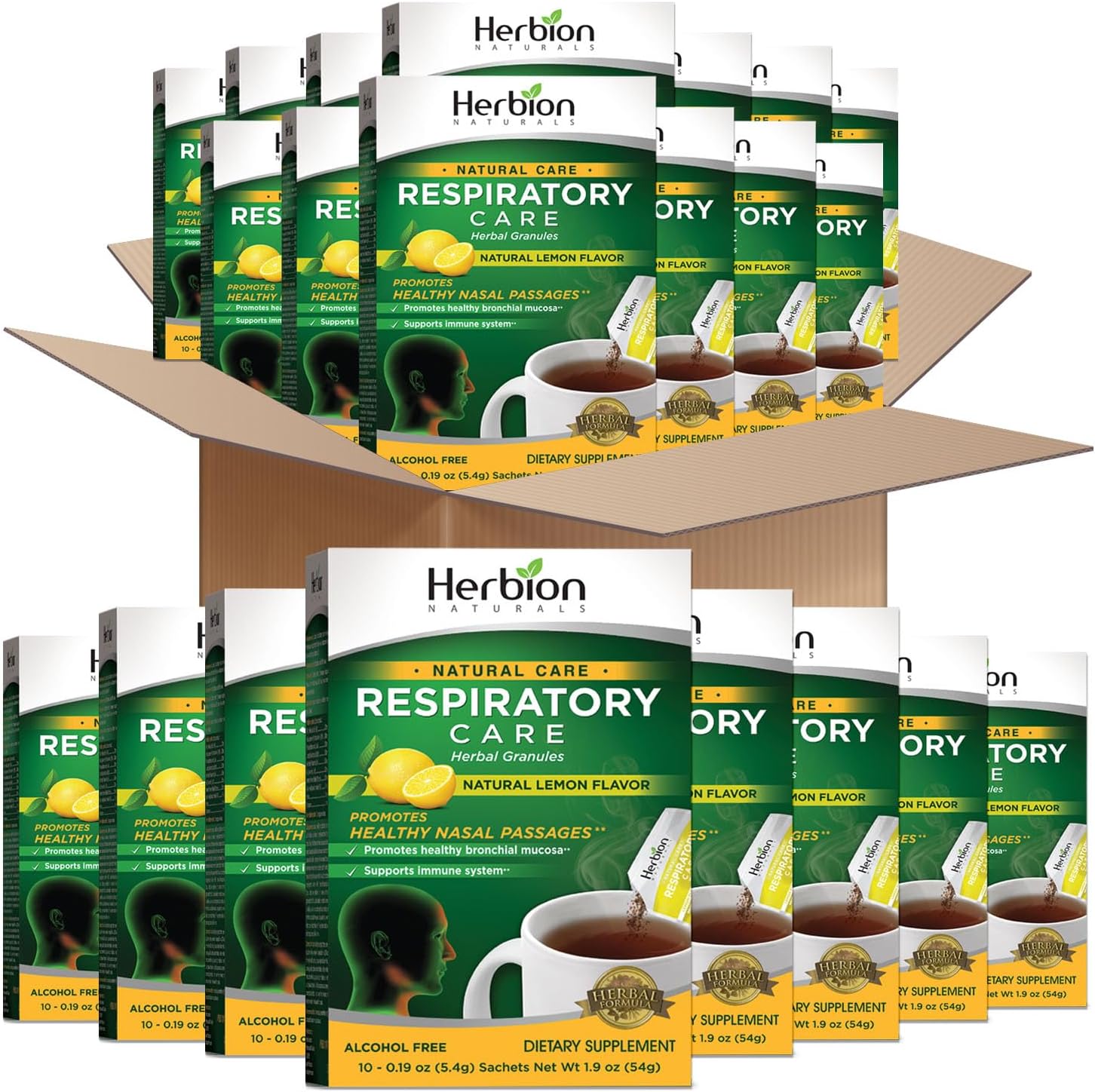 Herbion Naturals Respiratory Care Granules with Natural Lemon Flavor, 10 Count Sachet (24 Pack) - Help Relieve Cold and Flu Symptoms, Optimize Immune System