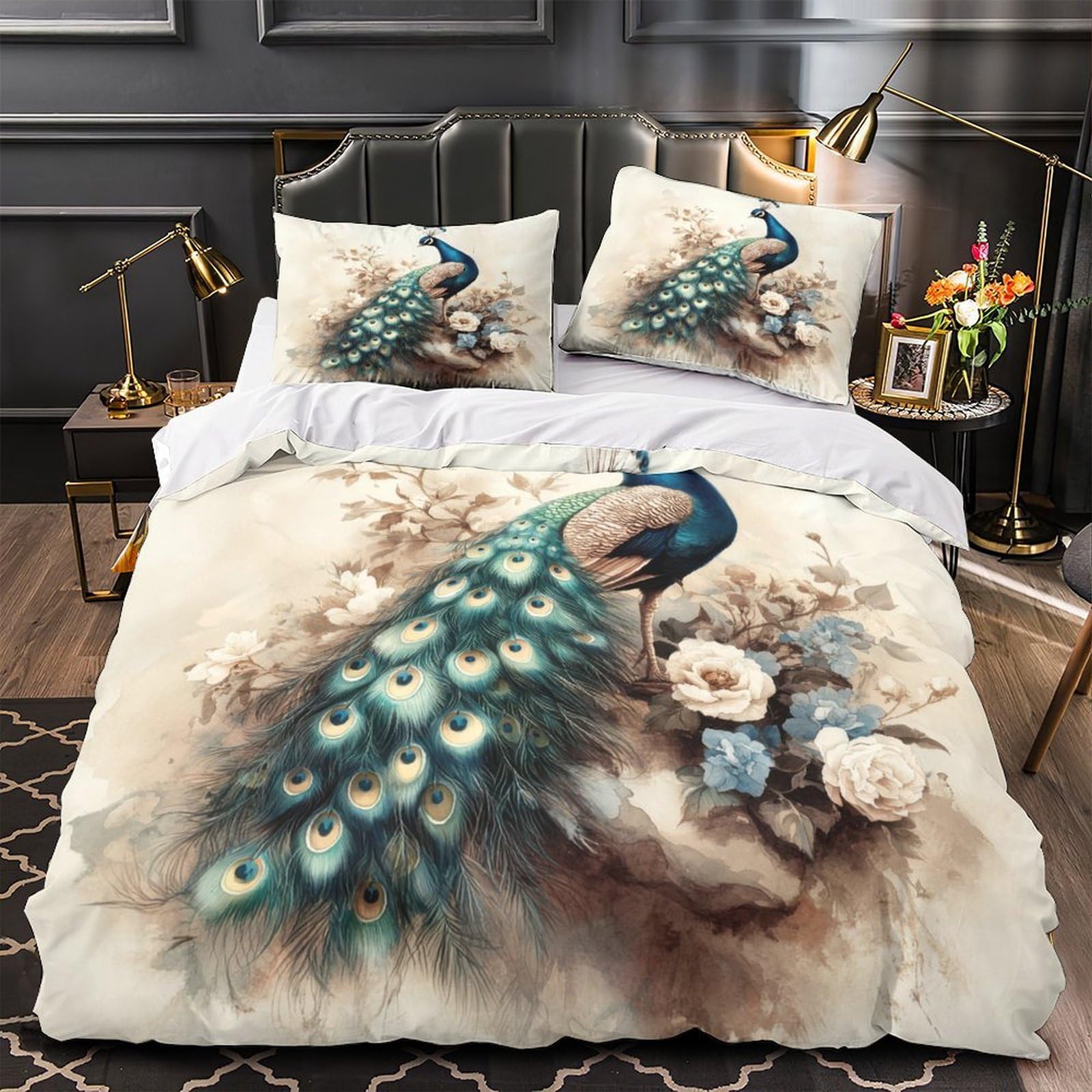 Housse de couette super douce l'art du paon parure microfibre luxe aménagement lit simple