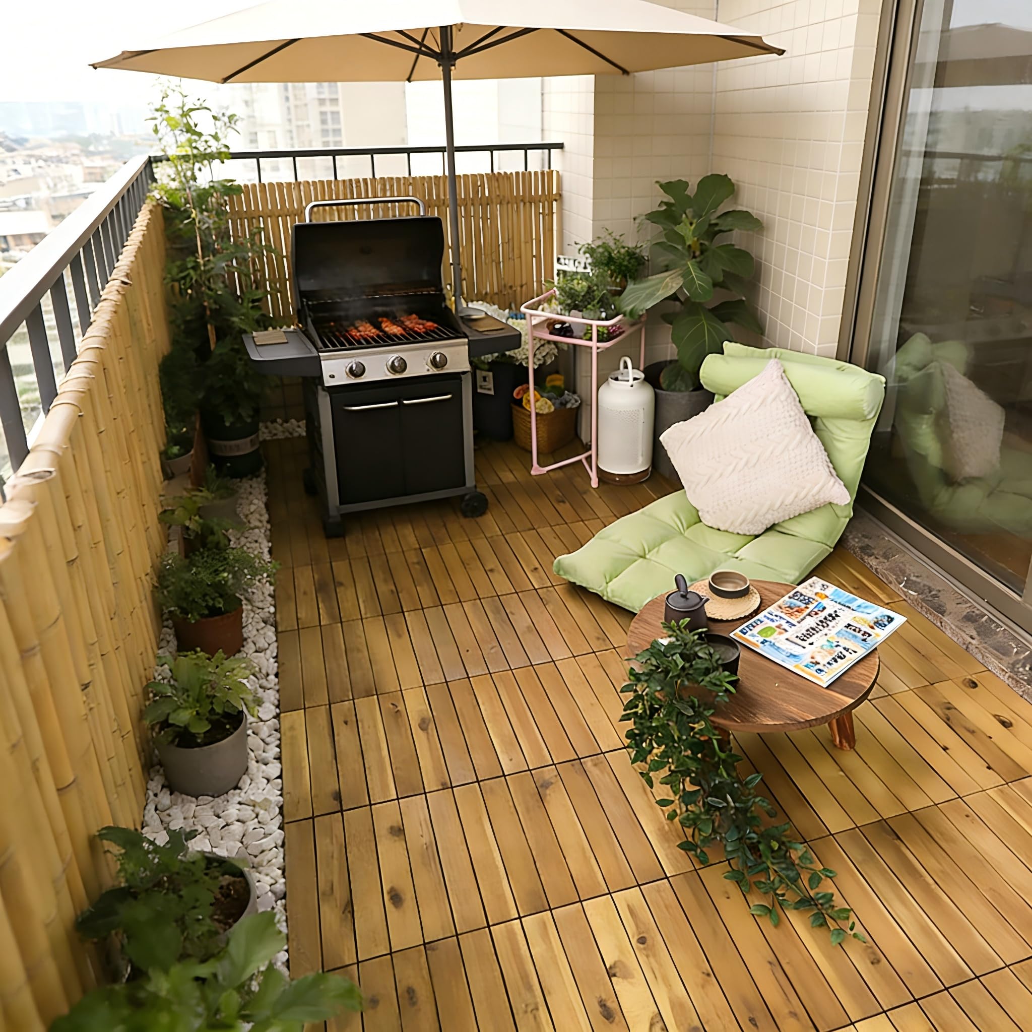 55er Pack / 5m² Holzfliesen Balkonfliesen aus Holz Balkonboden wetterfest 30x30cm aus Akazienholz Holzboden Klickfliesen Terrassenfliesen mit Drainage Gartenfliesen Zuschneidbar - Model A