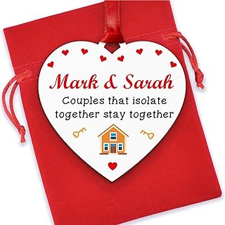 Funny Lockdown Valentines Gifts For Boyfriend, Girlfriend, Husband, Wife - Personalised Valentines In Lockdown Keepsake Gifts for Couples, Him, Her - Lockdown Heart Decoration With Red Bag