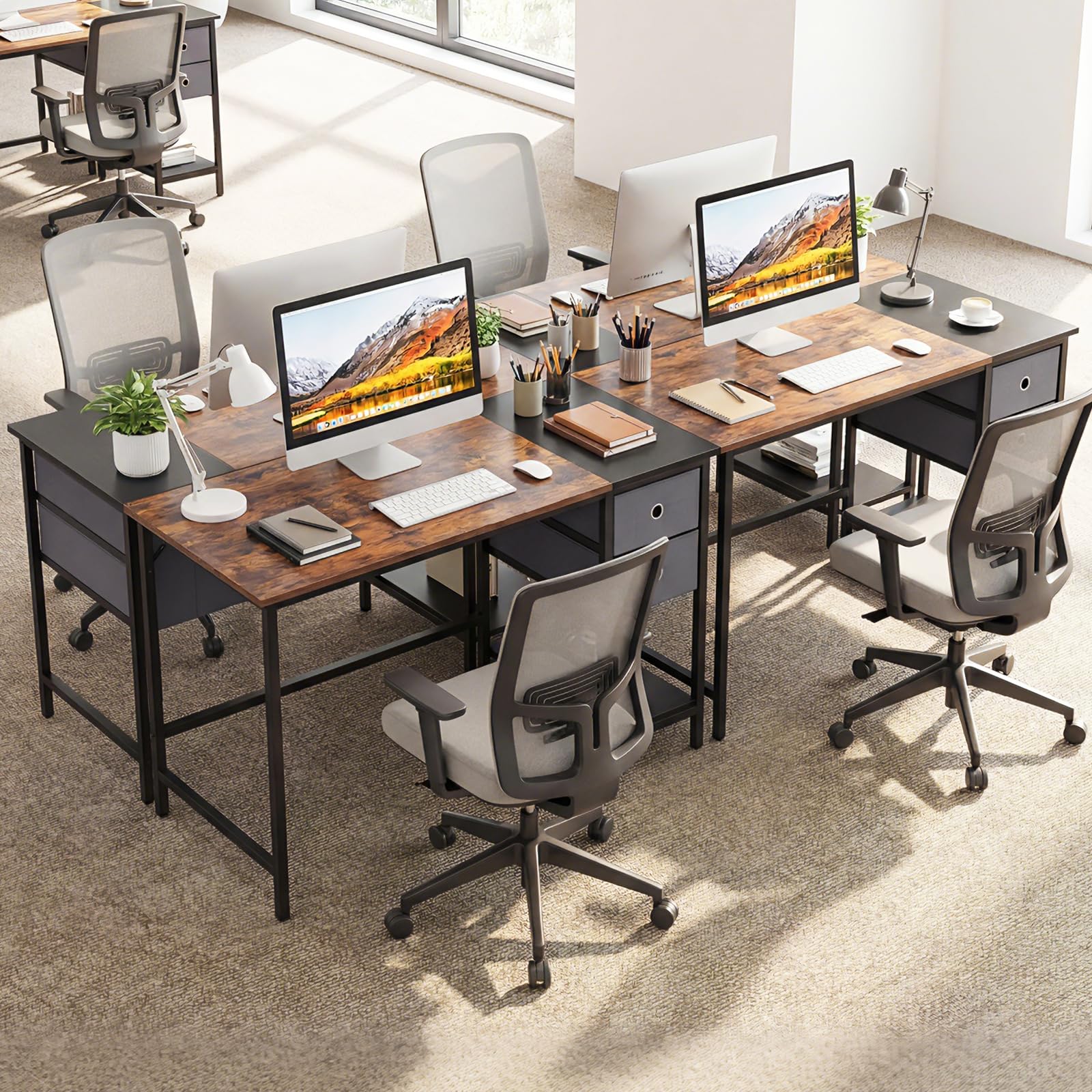 COSTWAY Scrivania per Computer, 120 x 60 x 75 cm, Scrivania Ufficio con 2 Cassetti e Ripiano, Tavolo Postazione di Lavoro, Studio e Lettura, Scrittoio Salvasapzio in Legno e Metallo (Marrone)