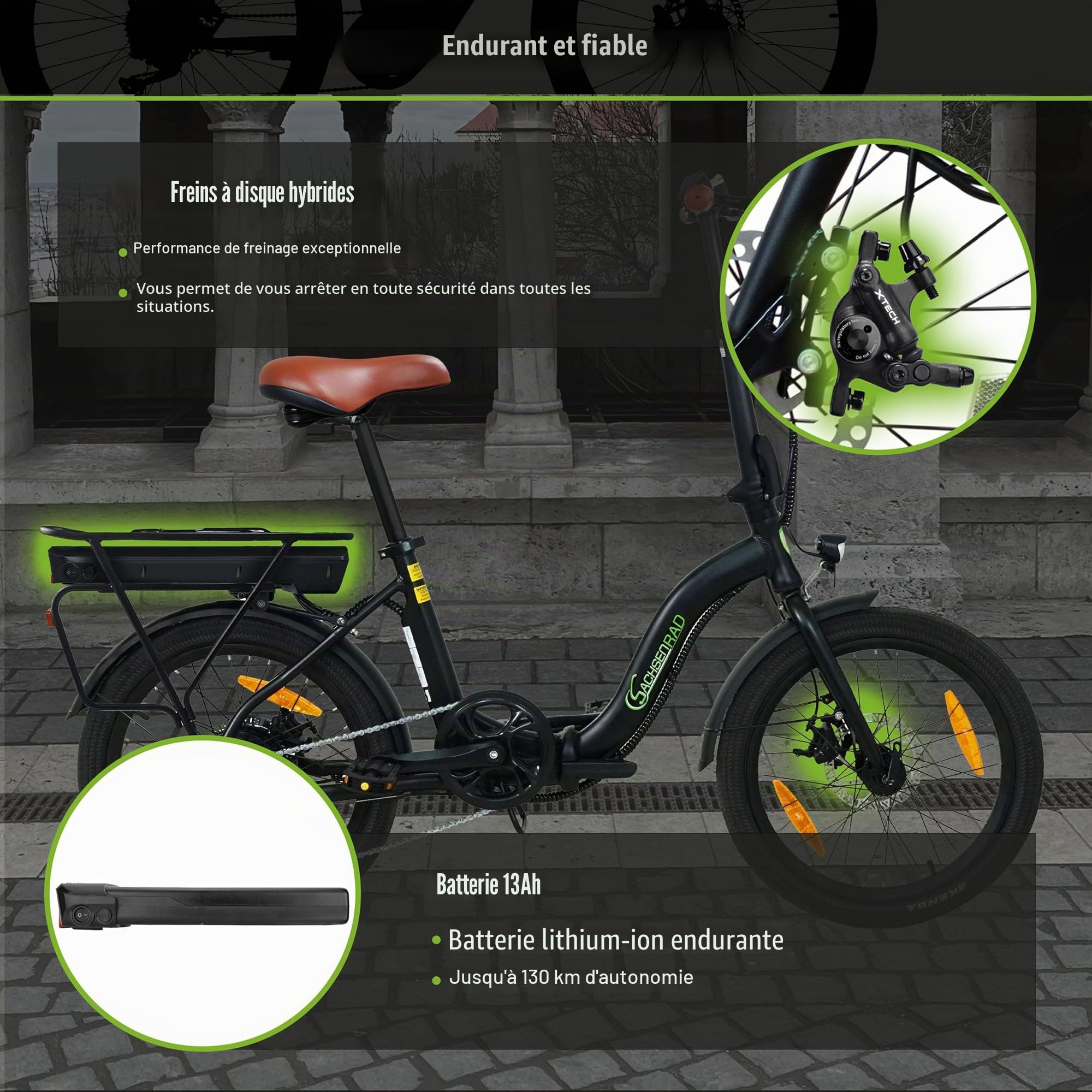 Vélo Électrique Pliable 20 Pouces F2 Farmers VAE Pliant Adulte avec Enjambement Bas Batterie 470Wh Autonomie 130km Confortable et Homologué Route