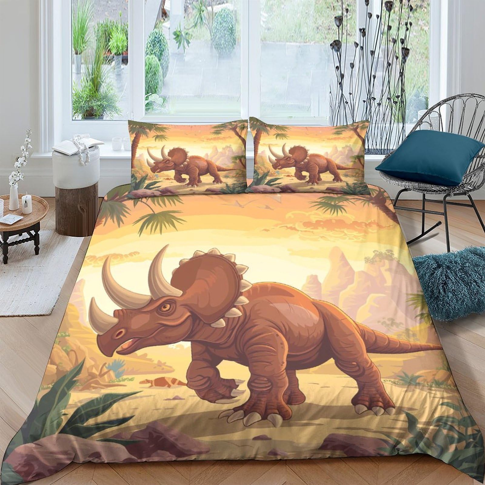 Ctjqhvkz Style-6 3D Printed Triceratops Dinosaur Fitted Sheet Microfiber Soft Breathable Jurassic Landscape Bed Cover For Bedroom Decor Single（135X200cm）