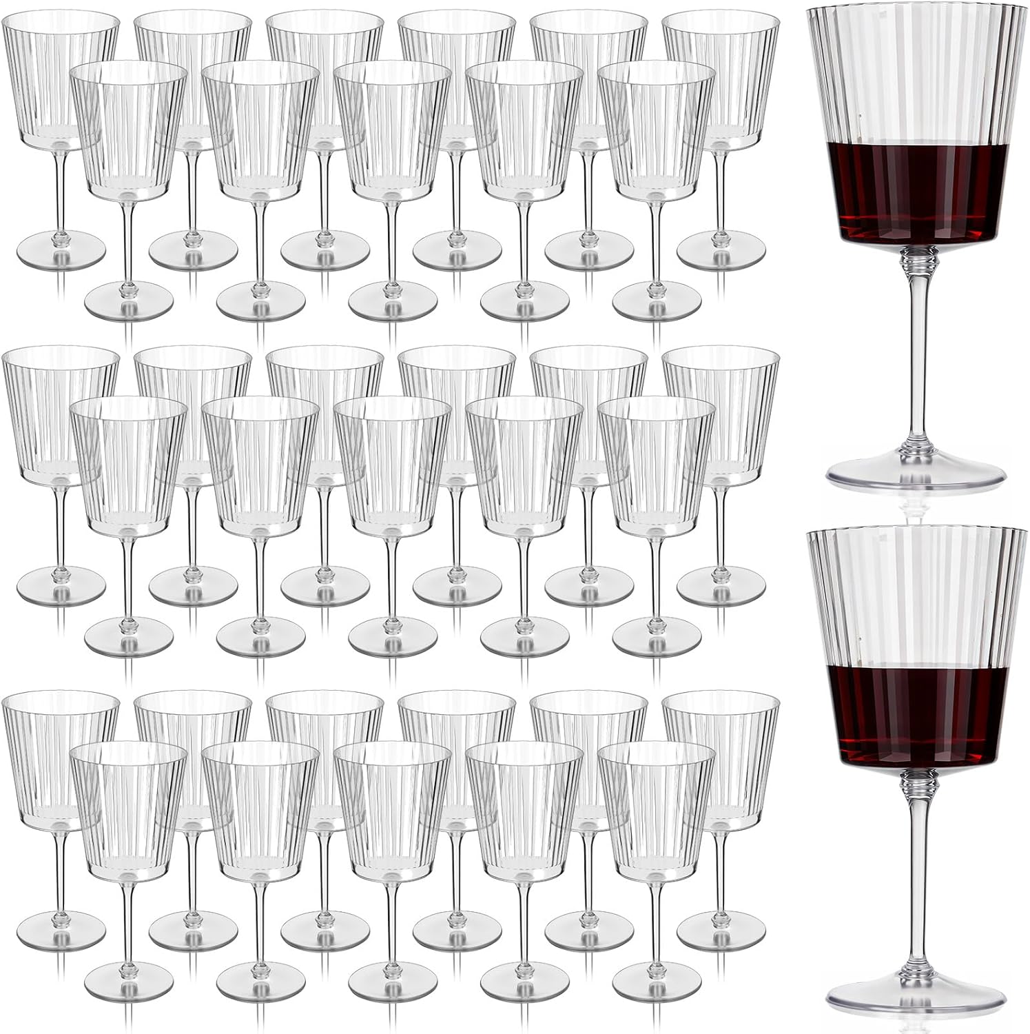 Domensi 36 Pack Plastic Ribbed Wine Glasses 13 oz Acrylic Champagne Flutes with Stem Unbreakable Reusable Cocktail Champagne Glasses for Wedding Holiday Birthday Party Supplies