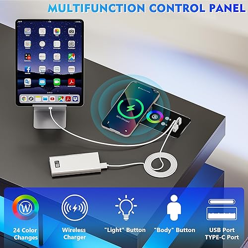 Miniatura 3 de Gabinete de buffet LED con estación de carga inalámbrica de 40 pulgadas, moderna mesa de aparador con RGB 24 colores regulables, estación de barra