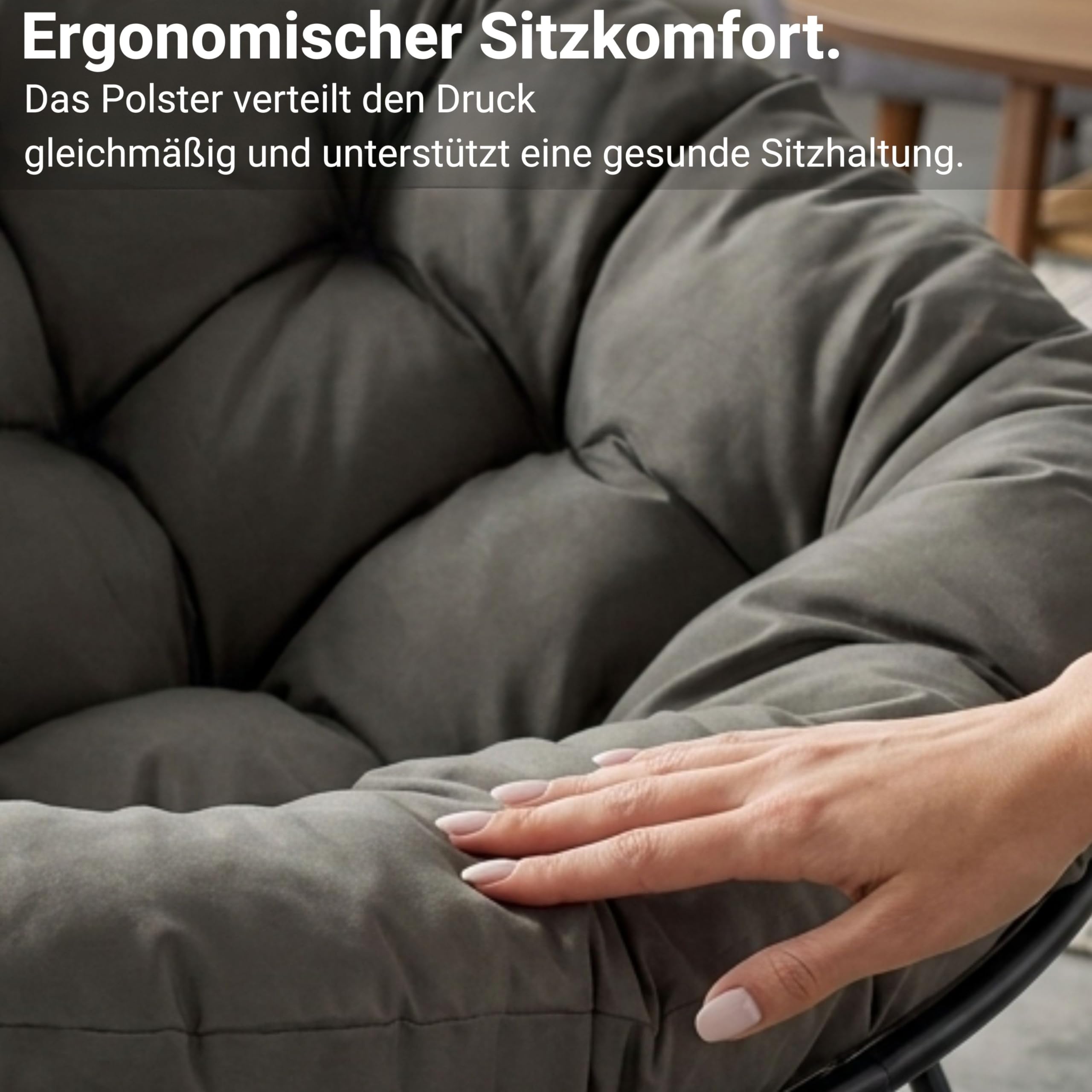 novaterra® Moderner Schaukelstuhl mit großem Komfort Kissen – ergonomischer Relax Schaukelstuhl hochwertig, gepolstert & ideal für den Garten, Lesen & Entspannen