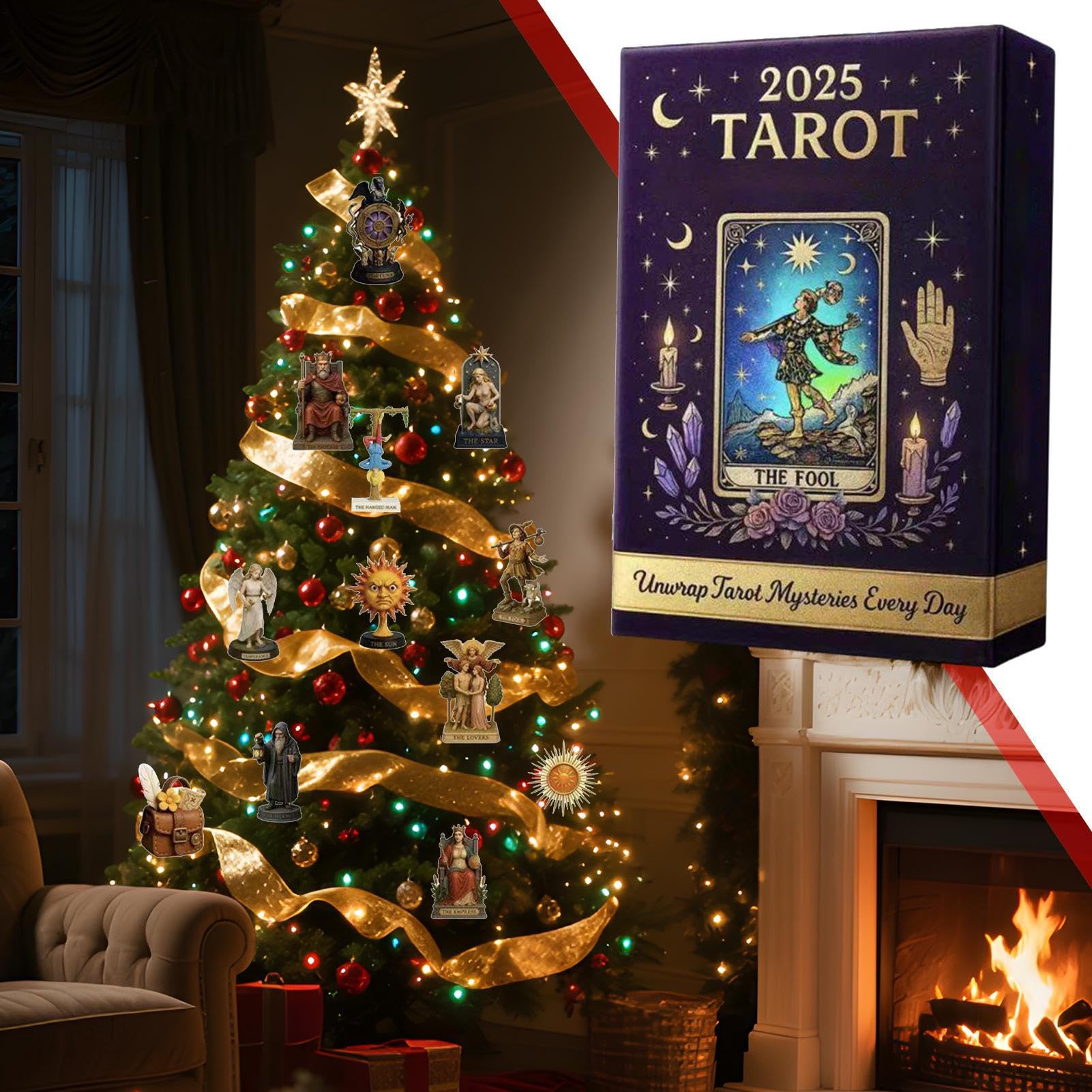 Calendrier De L'Avent Tarot 2025 - 24 Cartes Uniques En Acrylique, Décor ésotérique Pour Noël