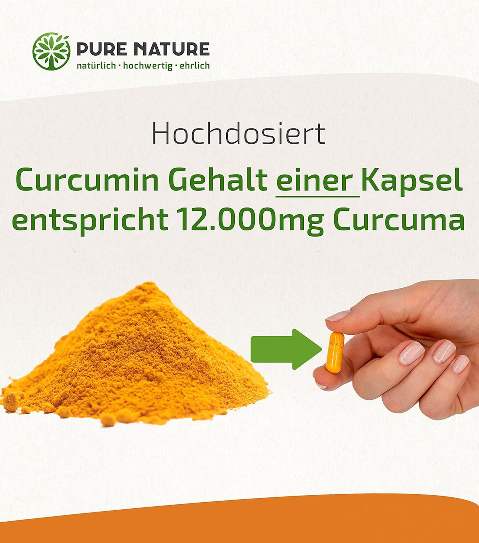 Pure Nature Kurkuma Kapseln hochdosiert 12.000mg - Kurkuma Komplex mit Piperin & Vitamin C - 90 Kapseln - Laborgeprüft in Deutschland - 3 Monate Vorrat - Vegan - Curcuma Extrakt mit Acerola